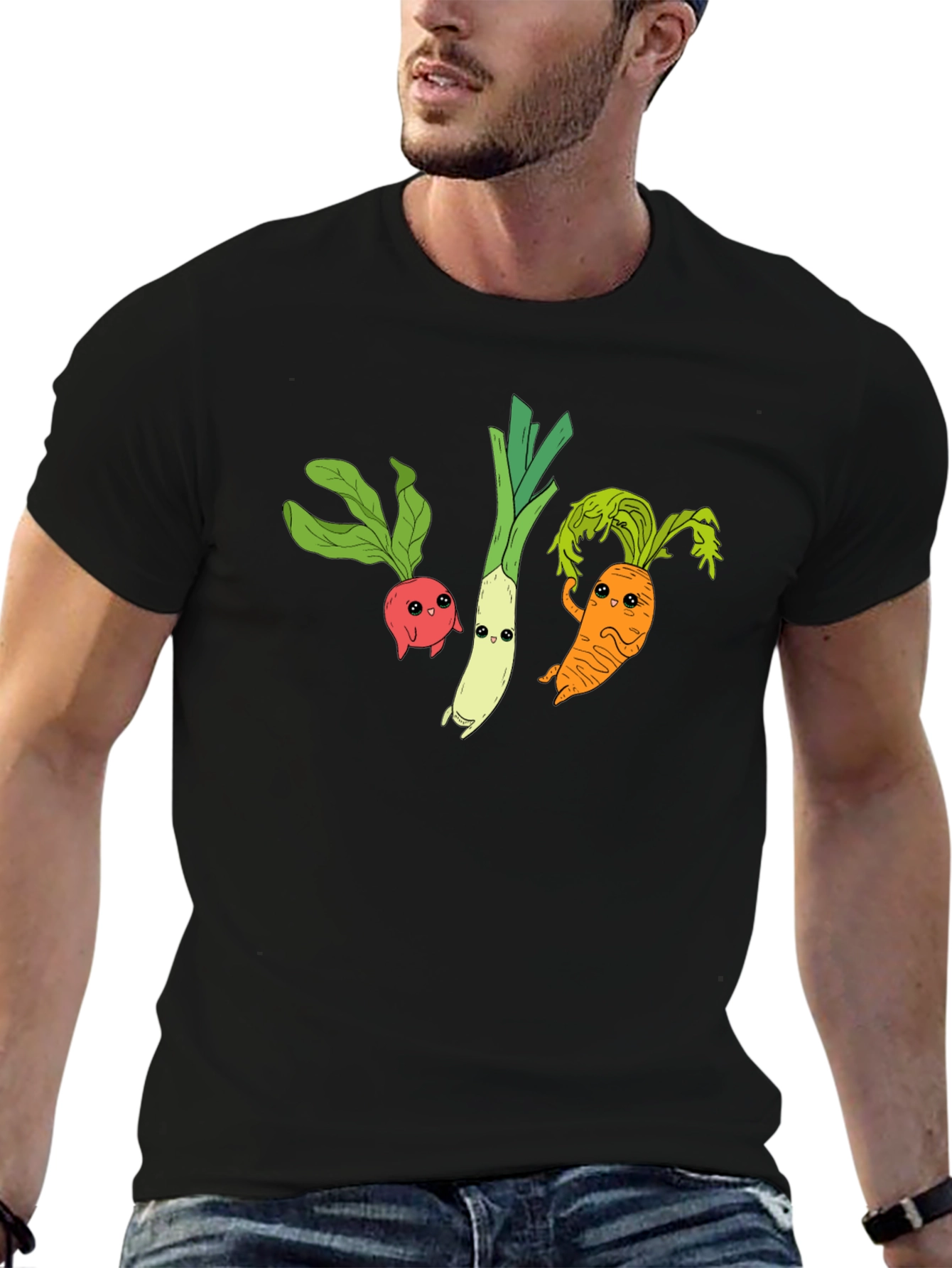 Veggie Cartoon Graphic Black T-Shirt