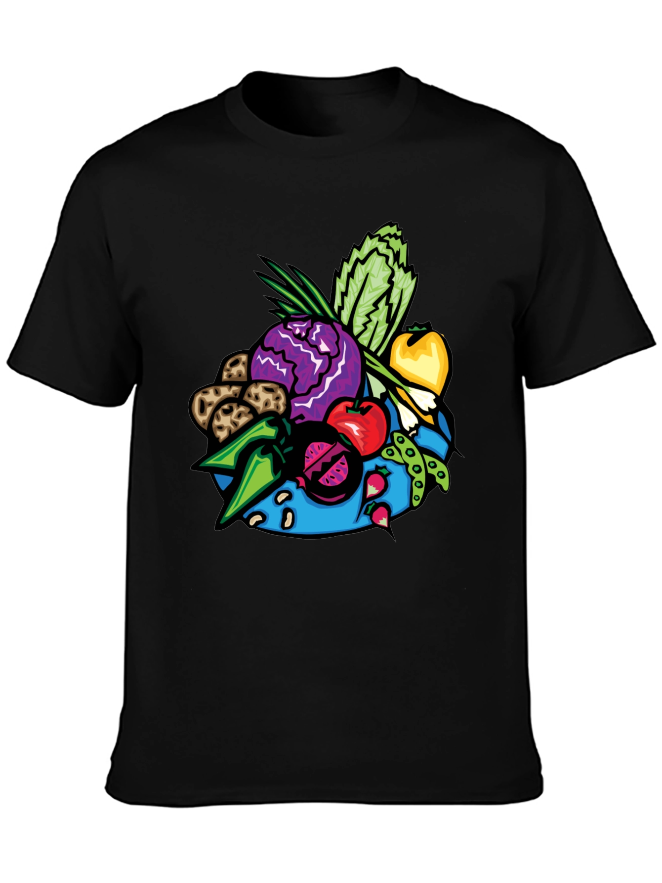 Vibrant Vegetable Patch Graphic Tee - Black