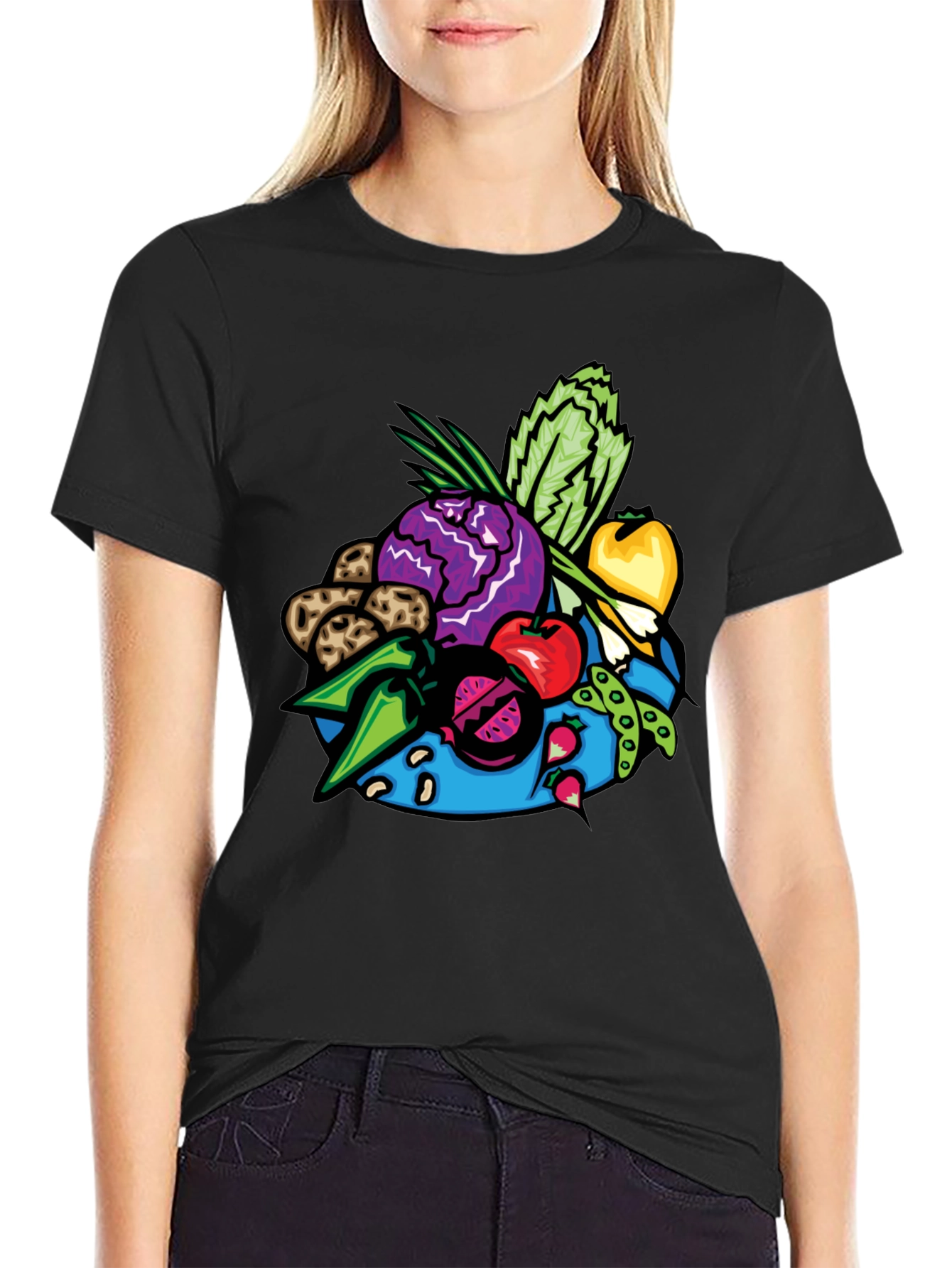 Vibrant Vegetable Patch Graphic Tee - Black