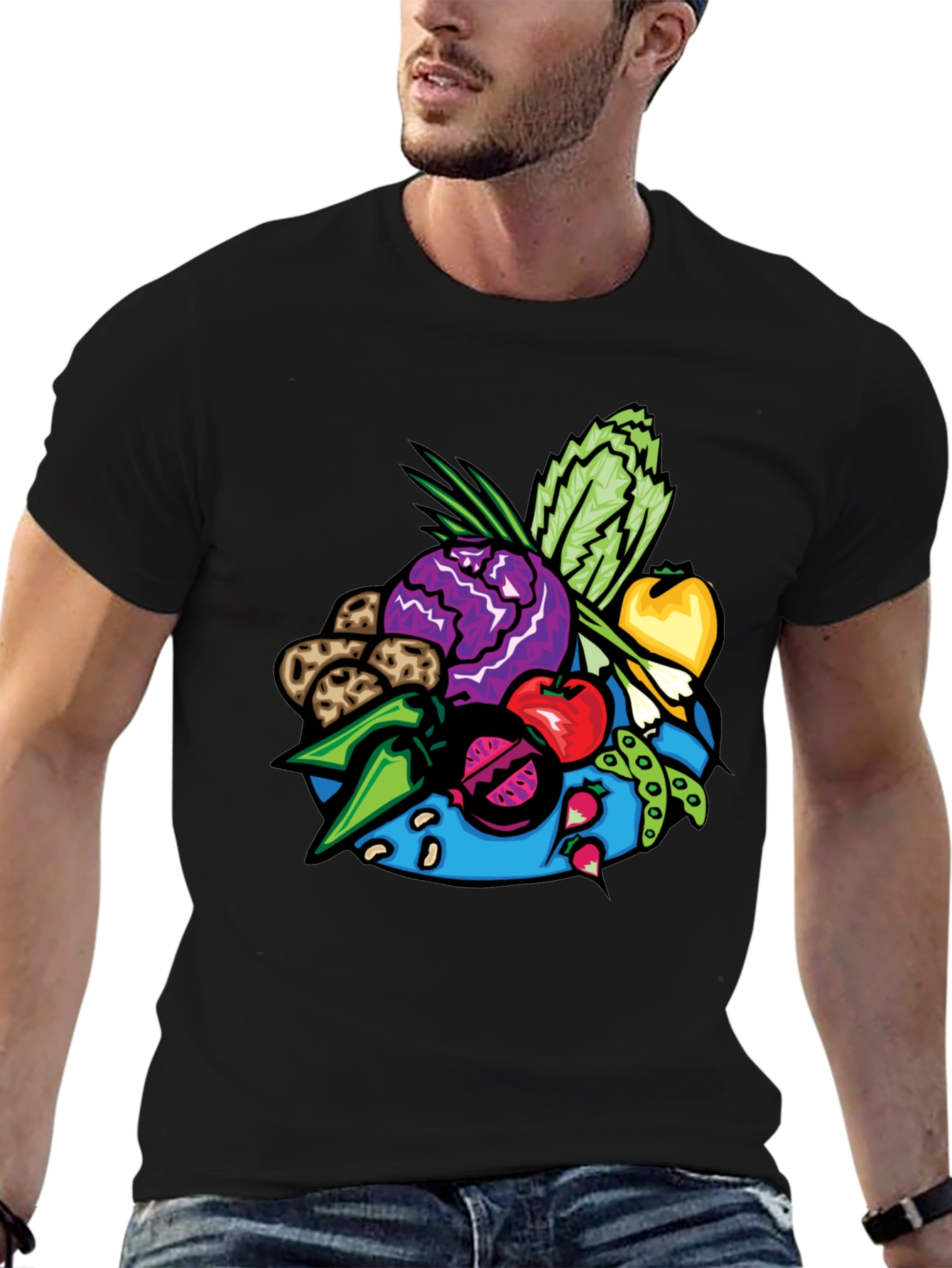 Vibrant Vegetable Patch Graphic Tee - Black