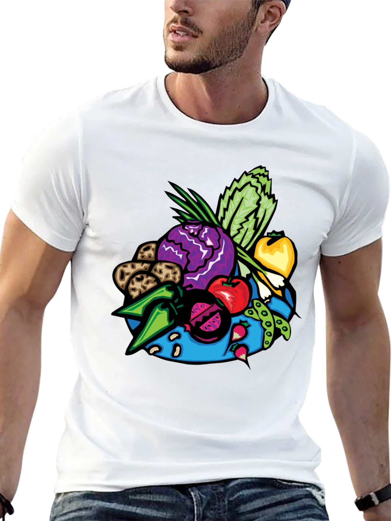 Vibrant Vegetable Patch Graphic Tee - Black