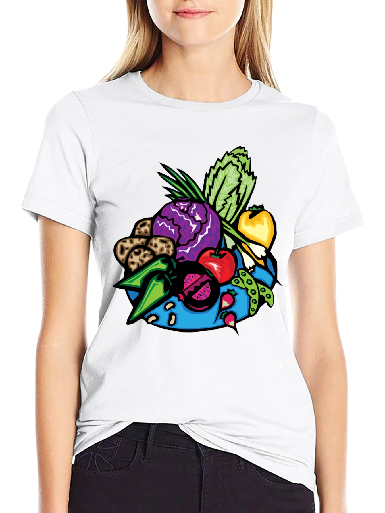 Vibrant Vegetable Patch Graphic Tee - Black