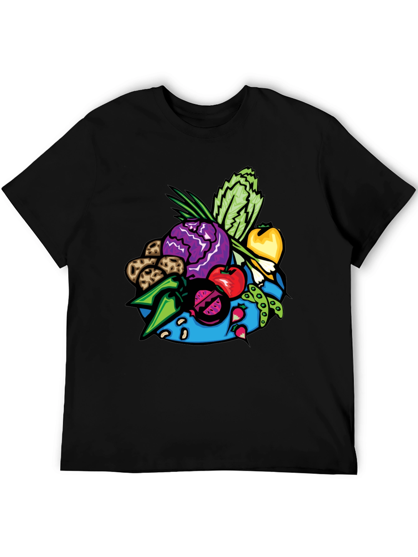 Vibrant Vegetable Patch Graphic Tee - Black