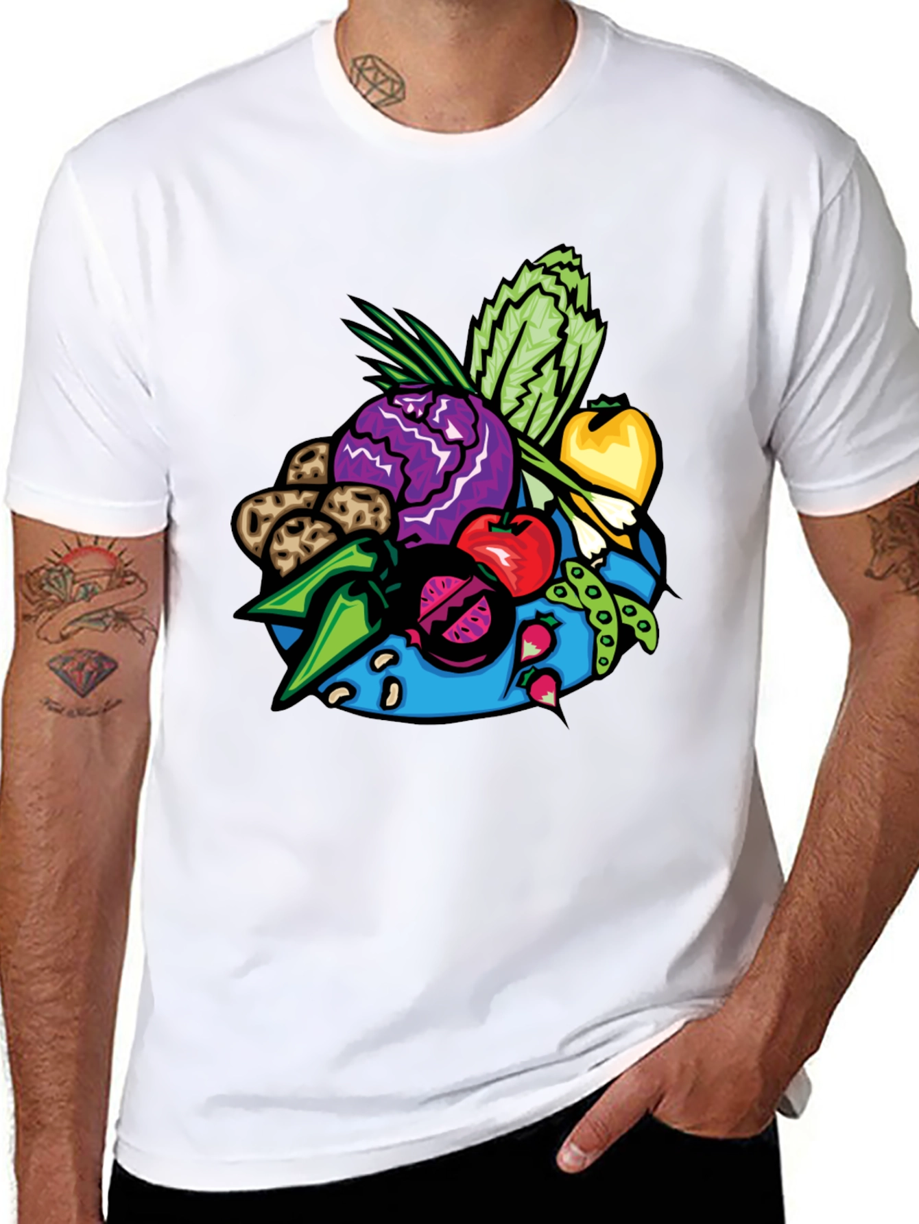 Vibrant Vegetable Patch Graphic Tee - Black