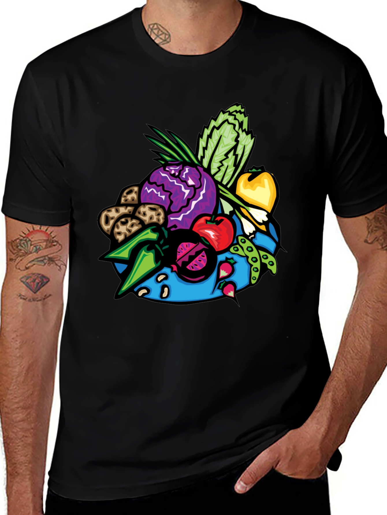 Vibrant Vegetable Patch Graphic Tee - Black