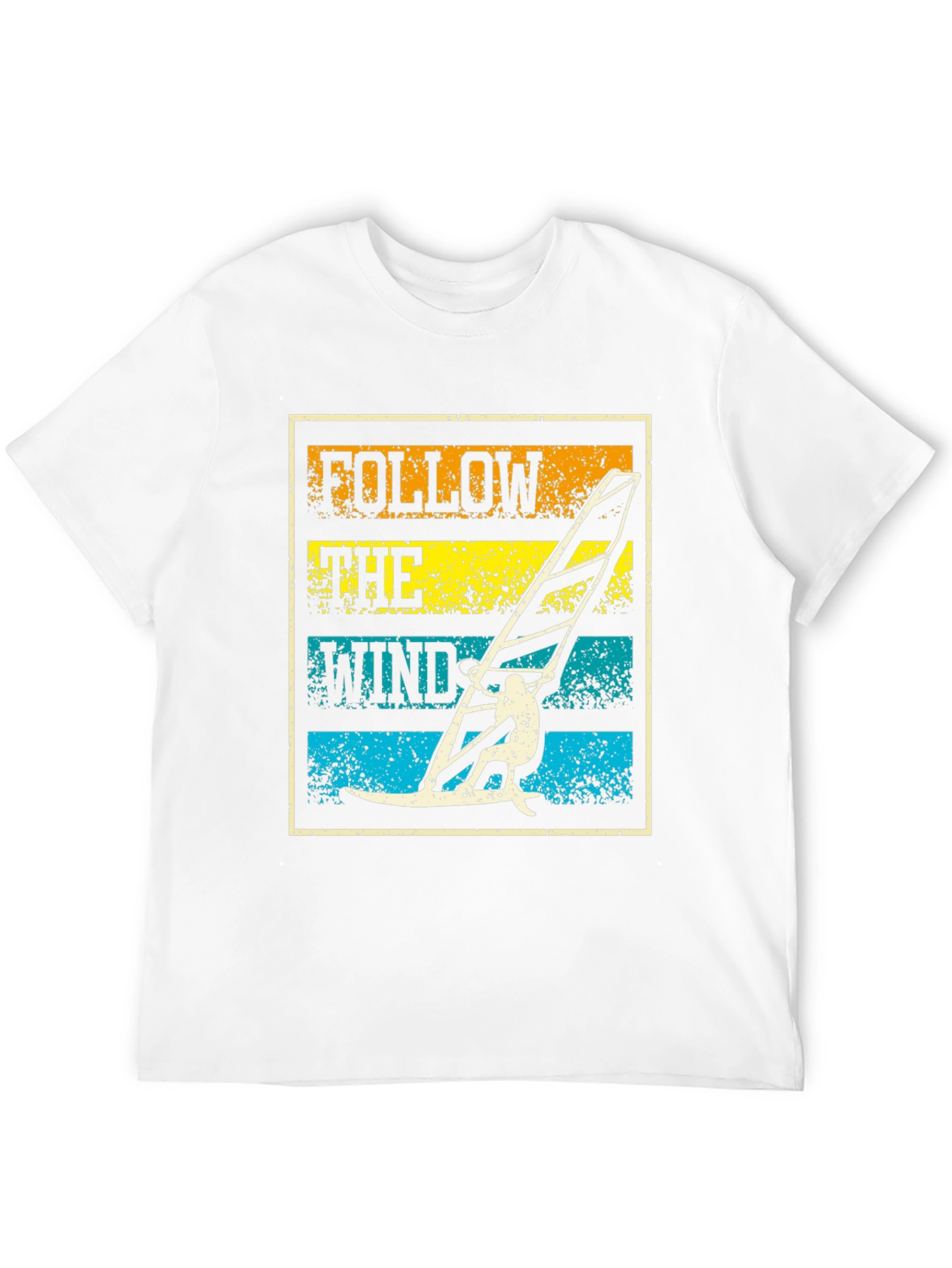 Follow The Wind Black T-Shirt Windsurfing Design