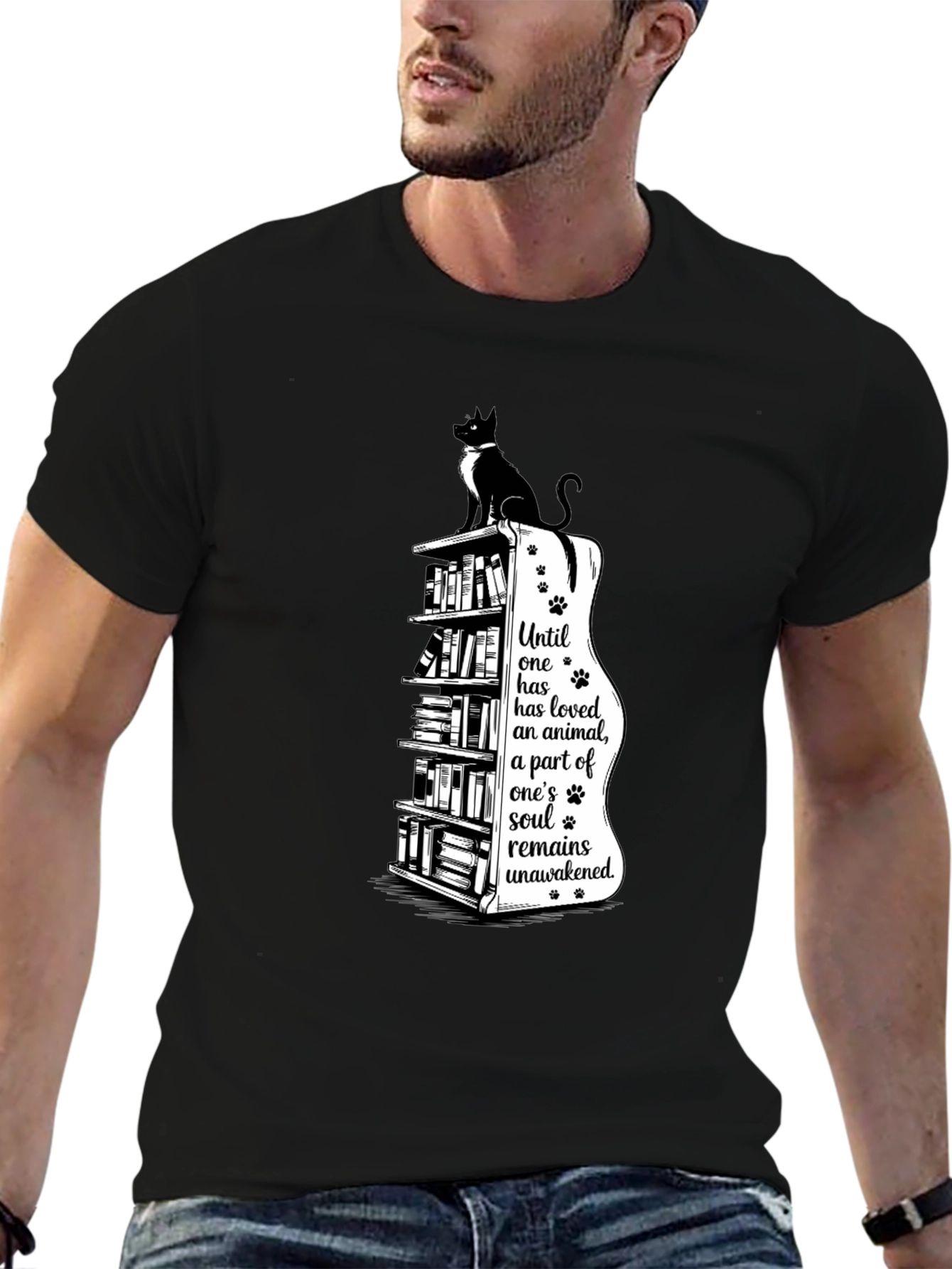 Cat & Books T-Shirt - Awakened Soul