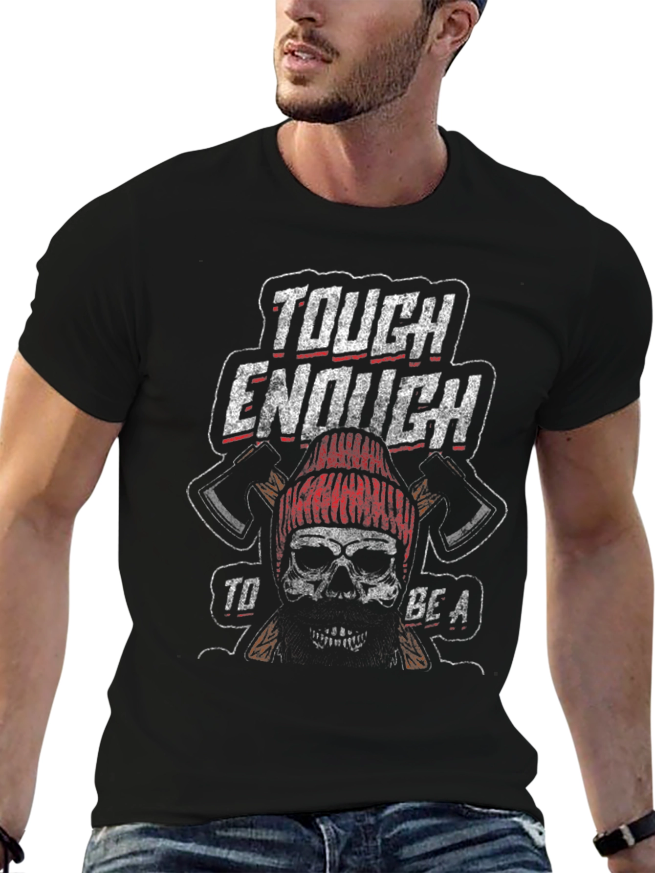 Tough Enough Lumberjack Skull Graphic Tee
