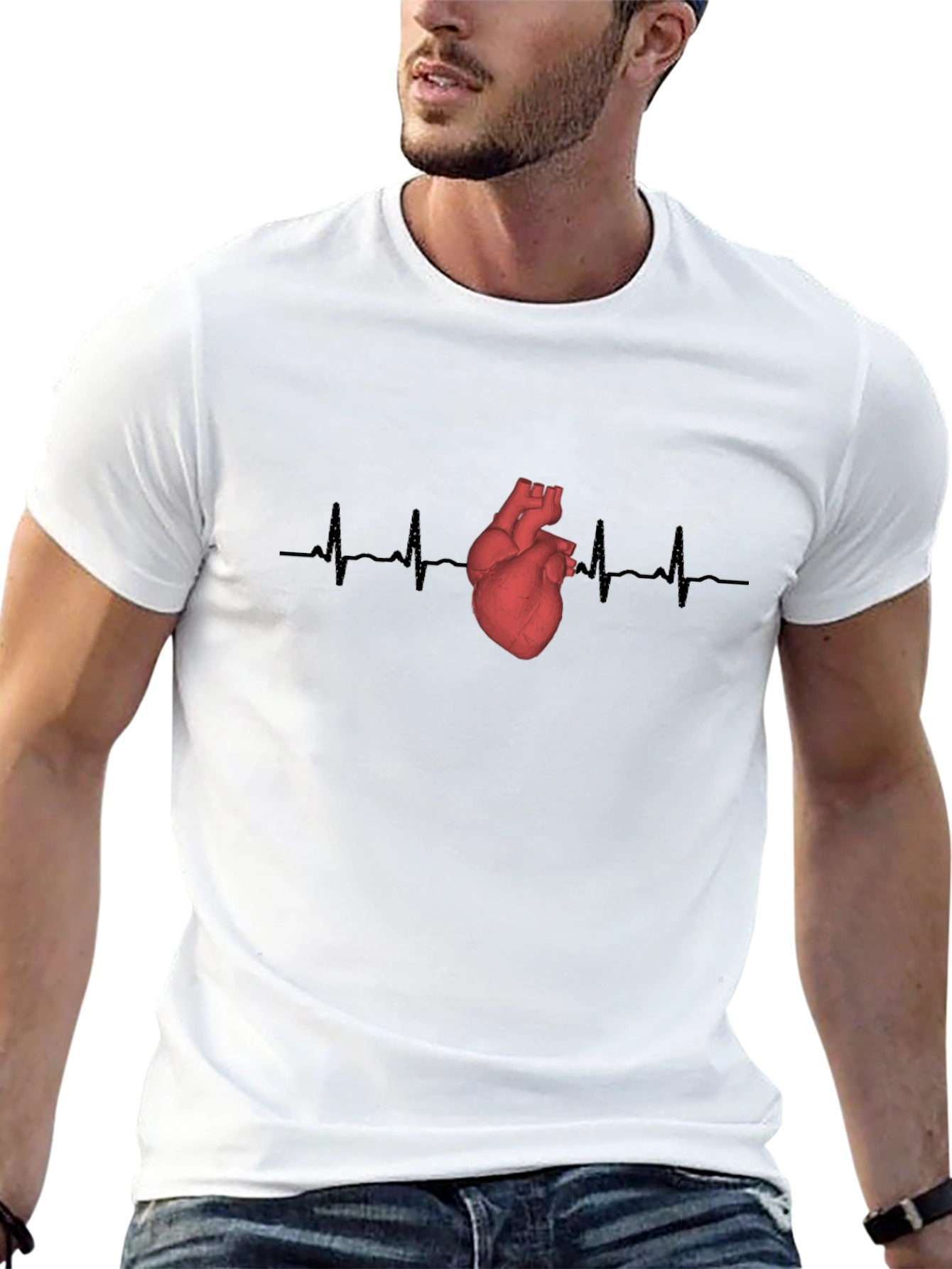 Heartbeat Anatomical Heart Graphic Tee - Black Cotton