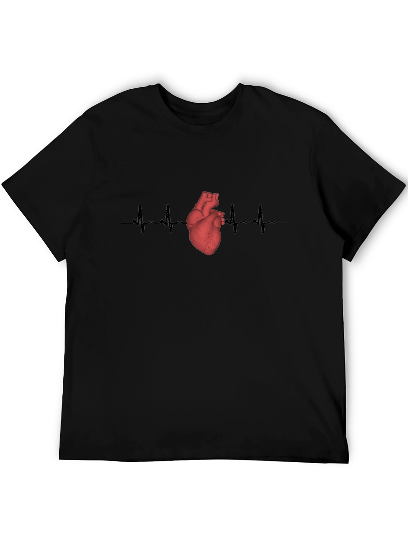 Heartbeat Anatomical Heart Graphic Tee - Black Cotton
