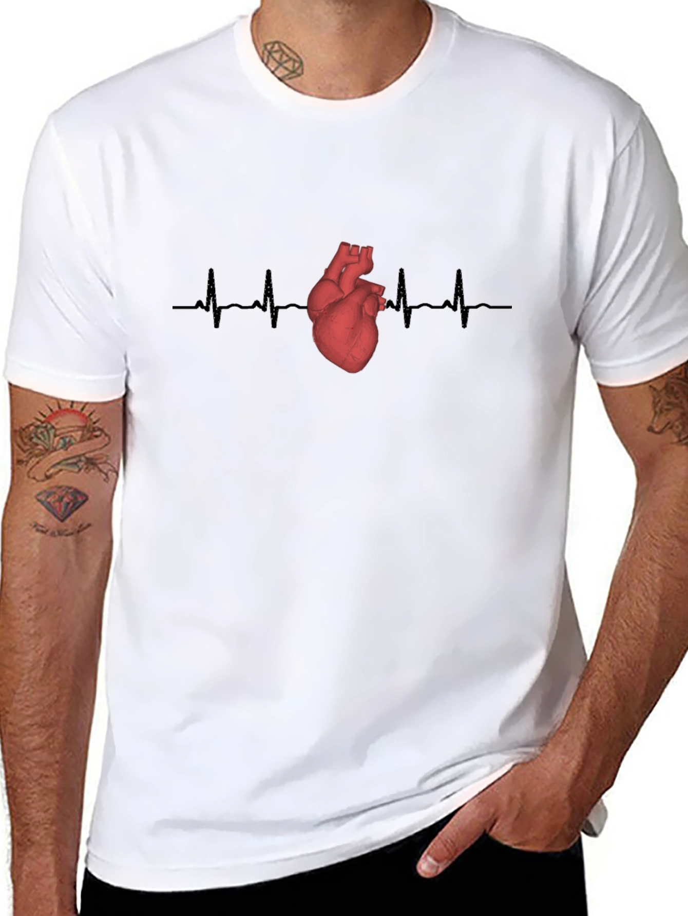 Heartbeat Anatomical Heart Graphic Tee - Black Cotton