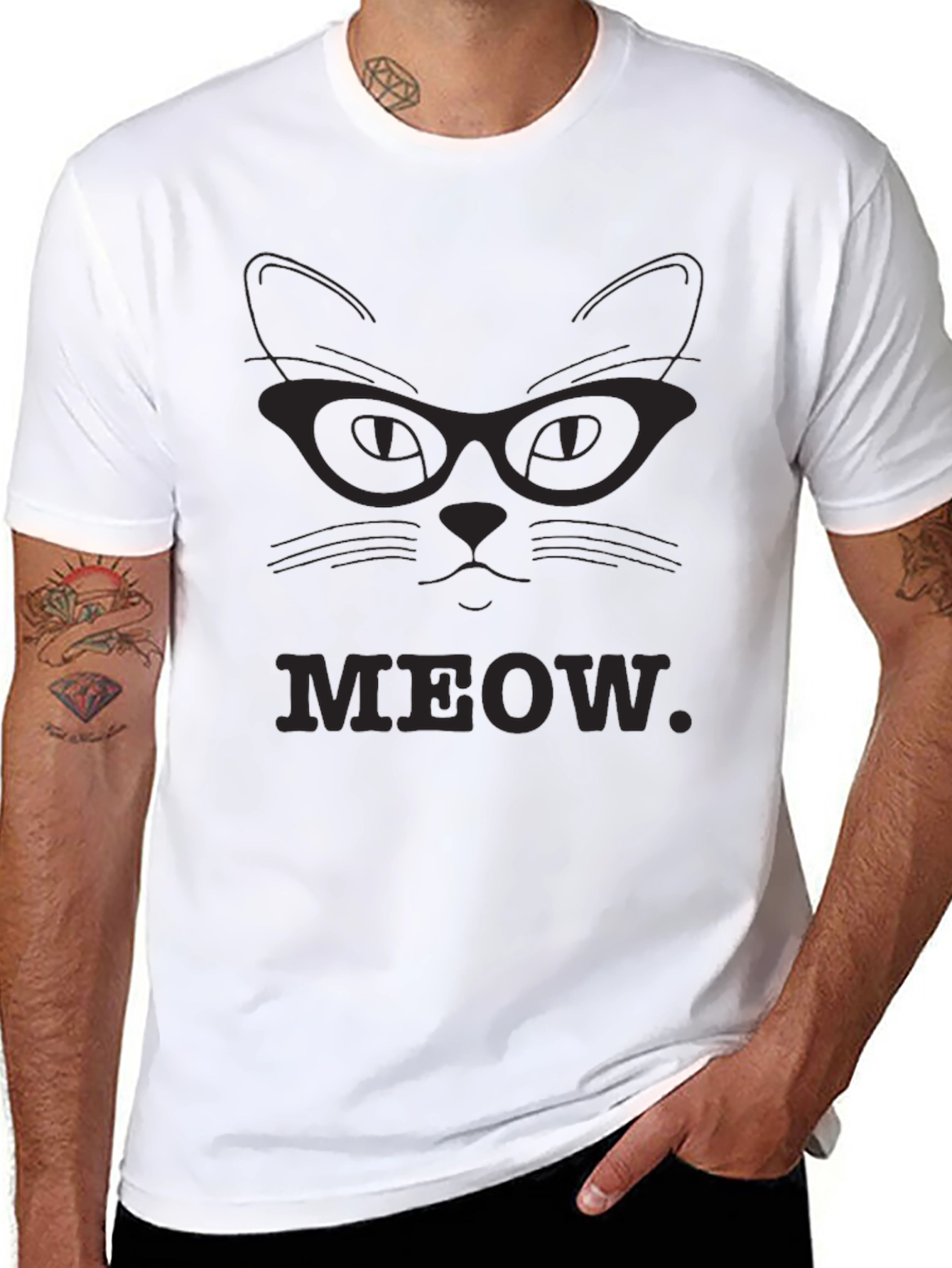 Meow Cat Glasses T-Shirt - Black