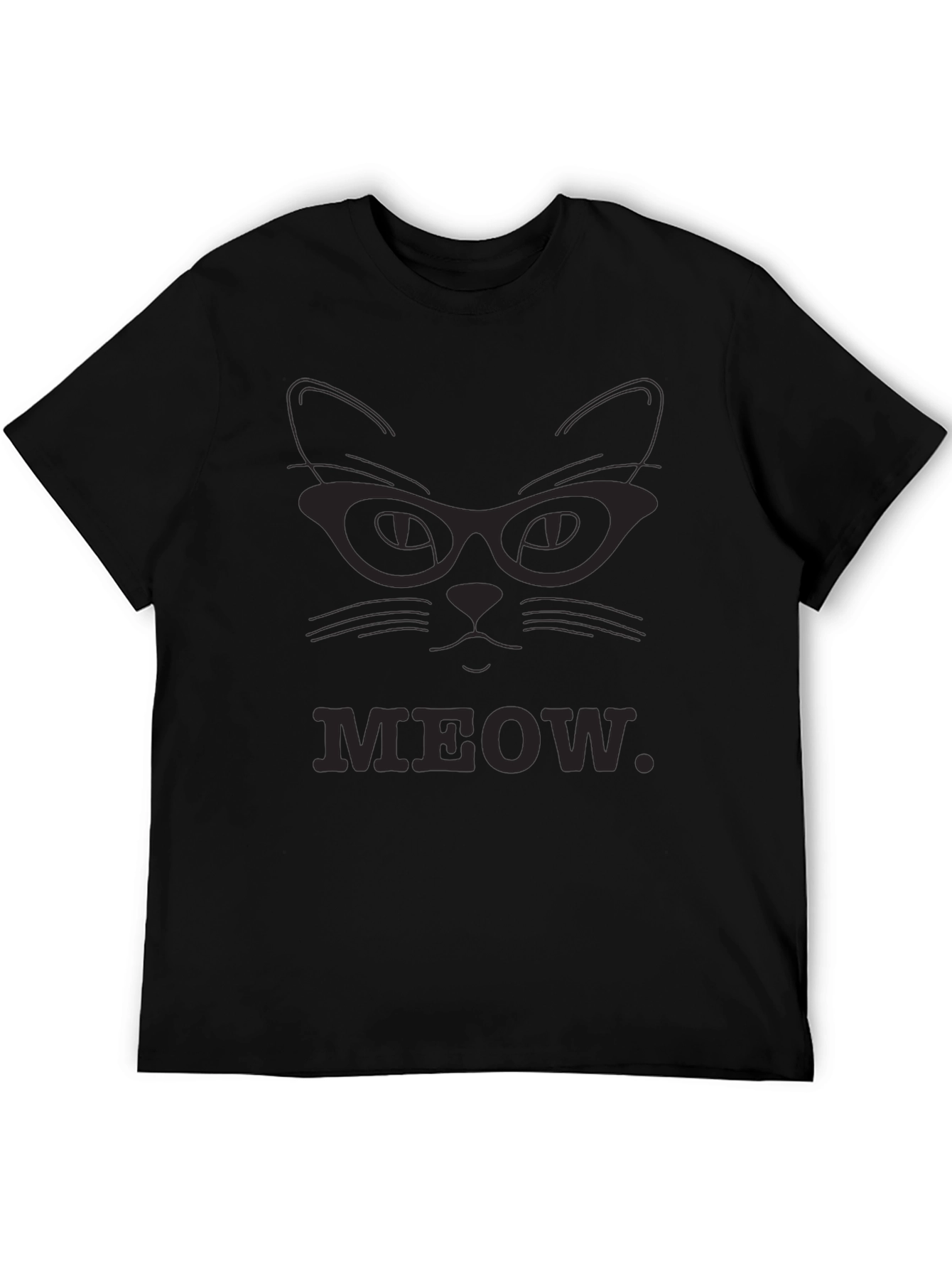 Meow Cat Glasses T-Shirt - Black