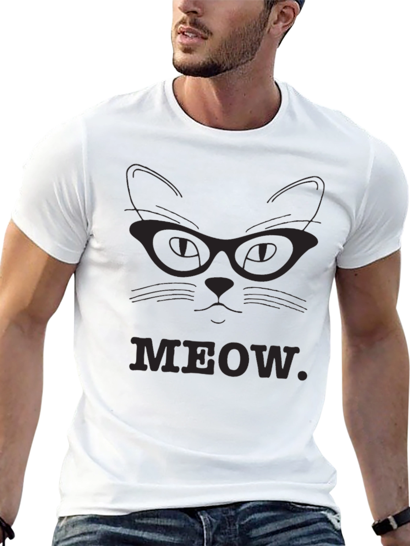 Meow Cat Glasses T-Shirt - Black