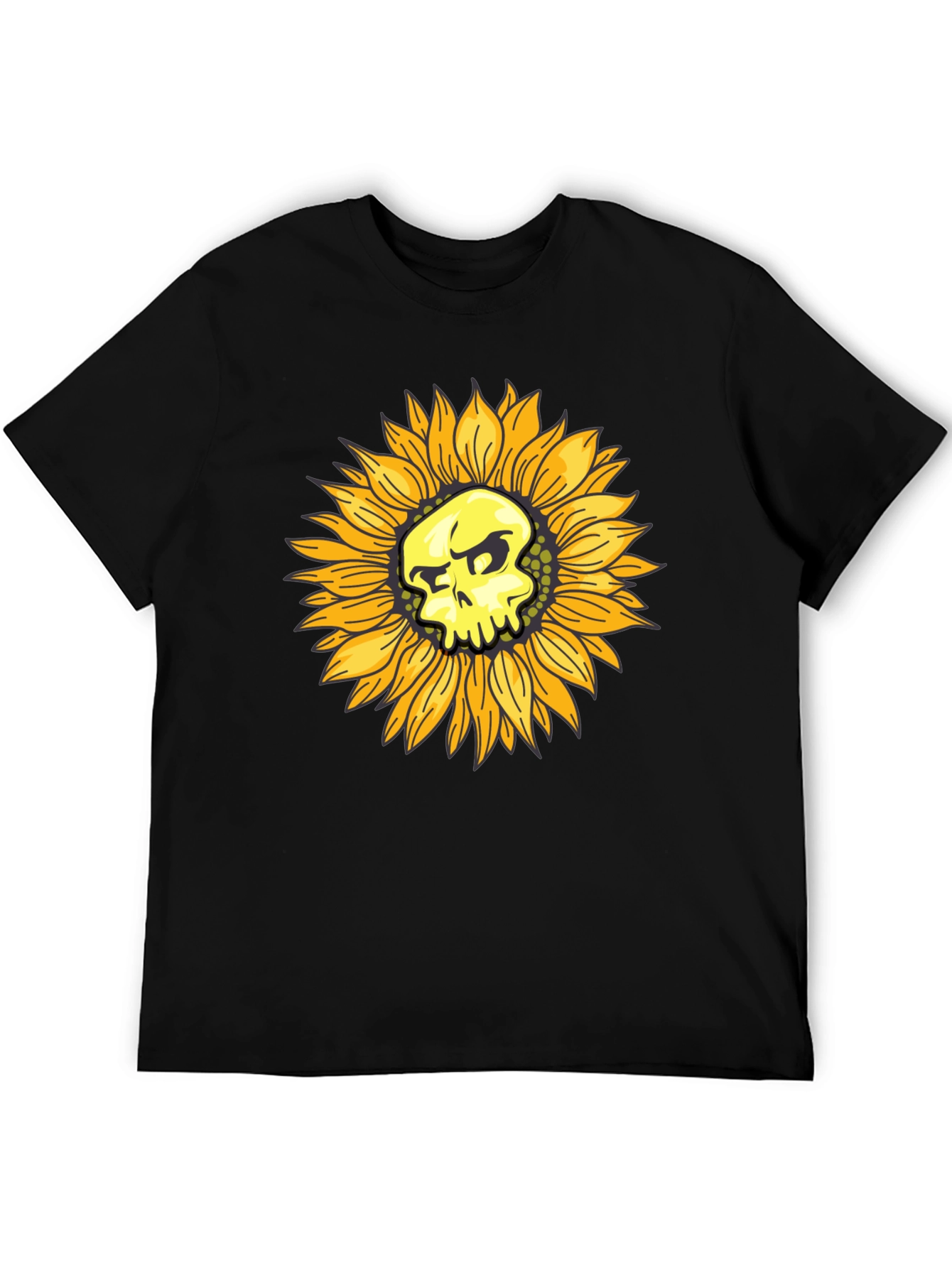 Skull Sunflower Graphic Black T-Shirt