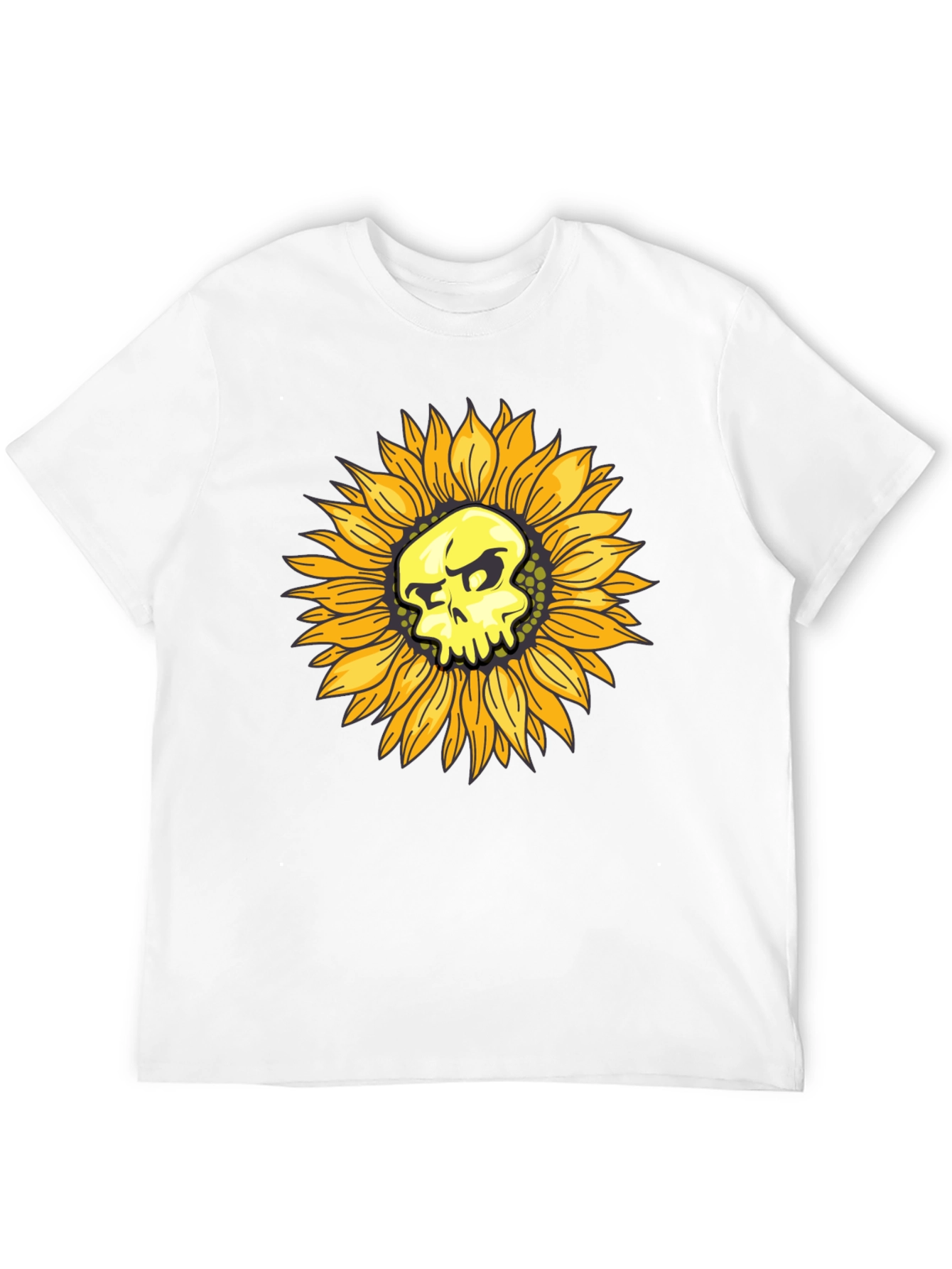 Skull Sunflower Graphic Black T-Shirt