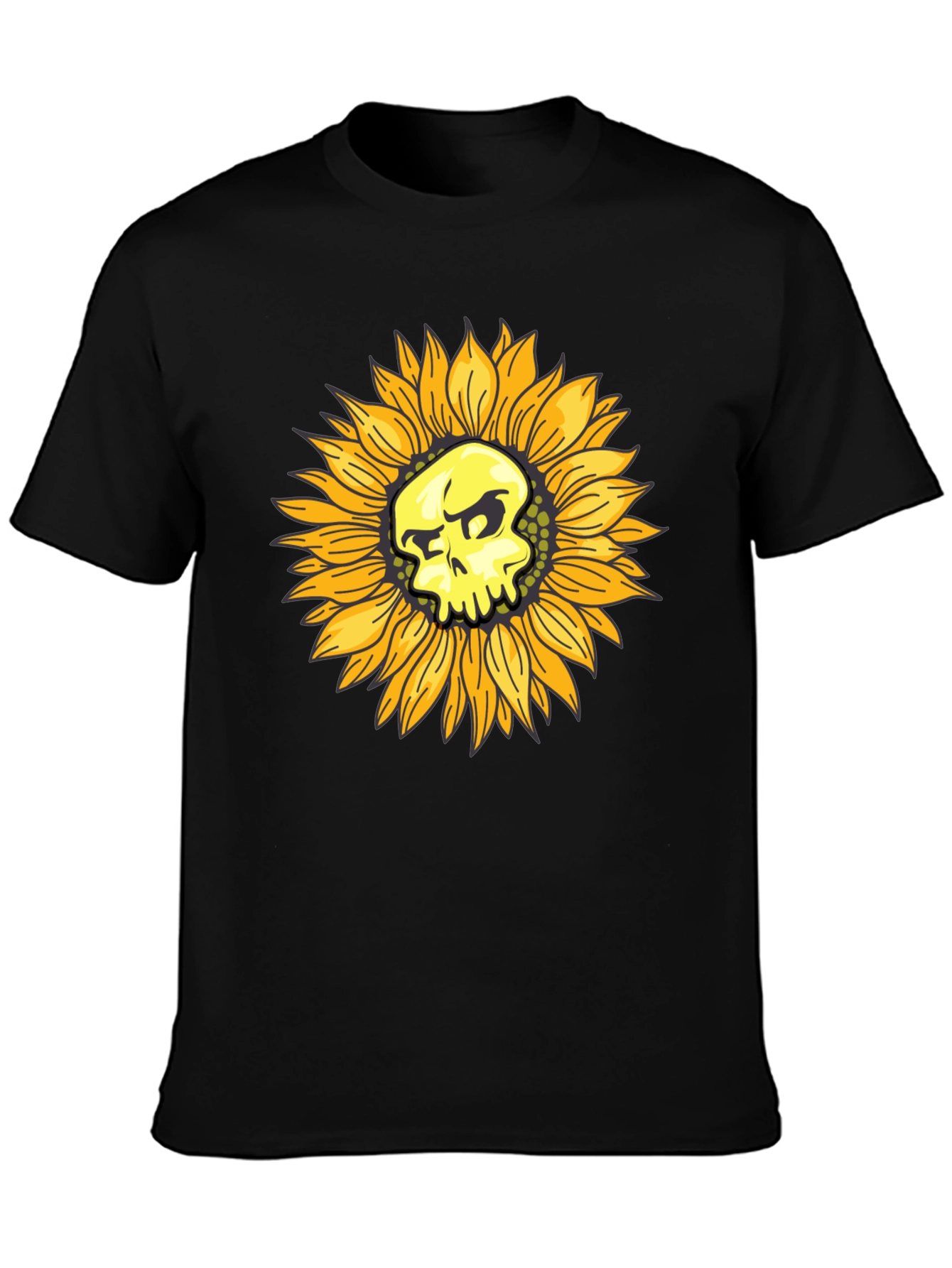 Skull Sunflower Graphic Black T-Shirt