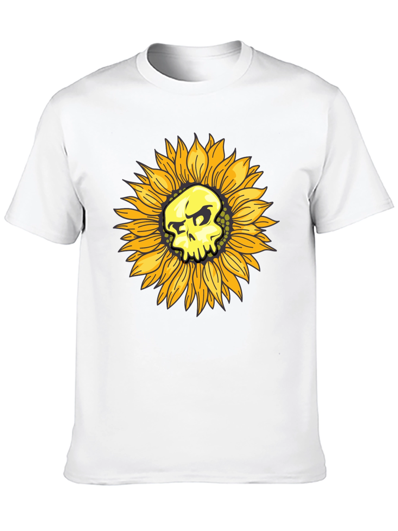 Skull Sunflower Graphic Black T-Shirt