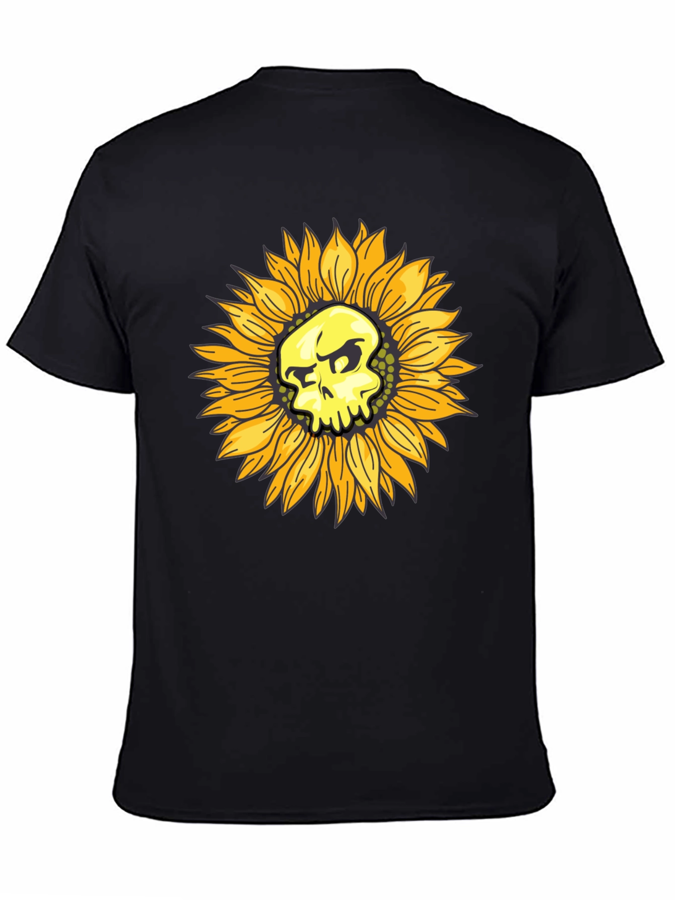 Skull Sunflower Graphic Black T-Shirt