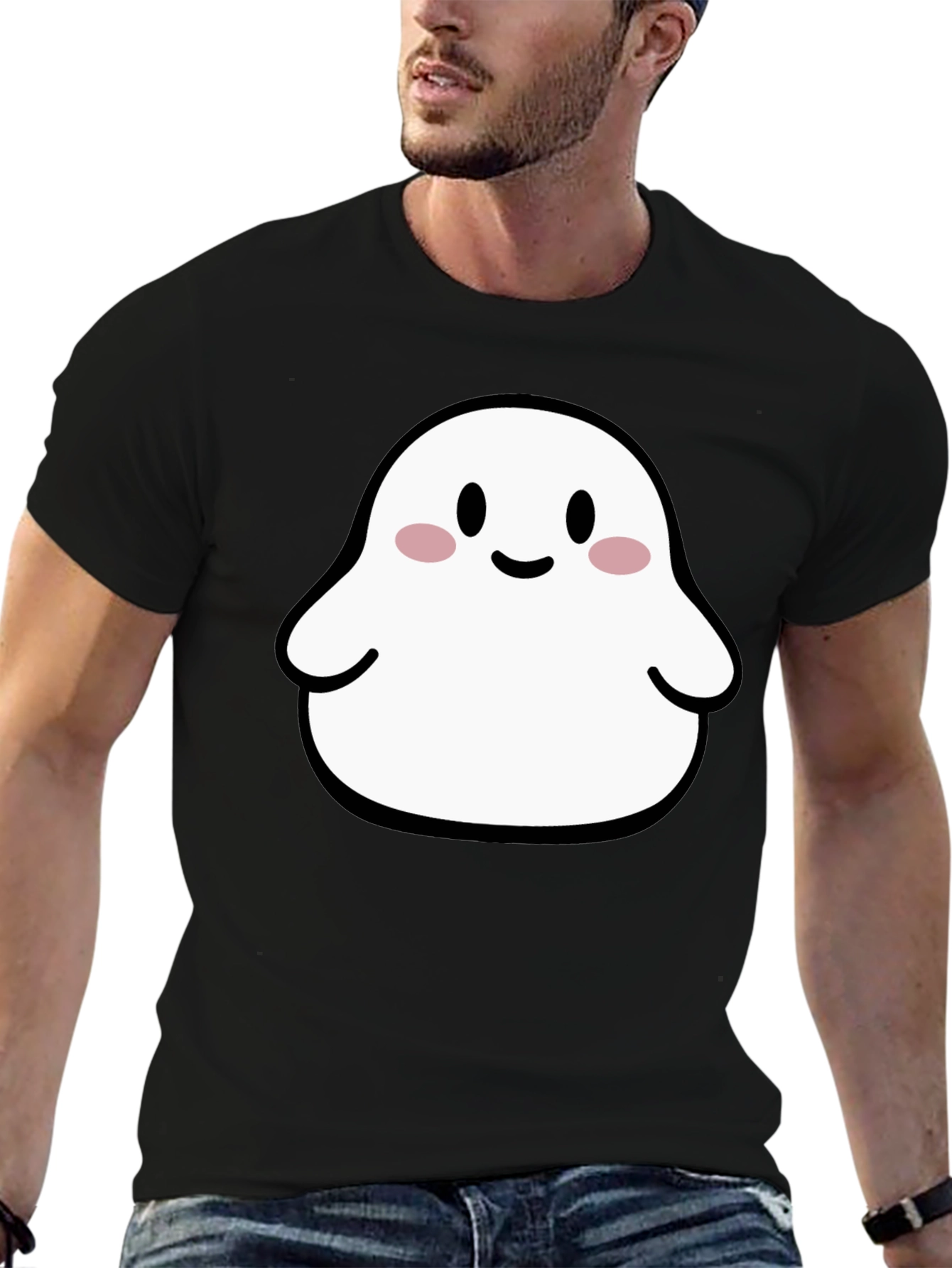 Cute Ghost Graphic Tee - Black Halloween T-Shirt