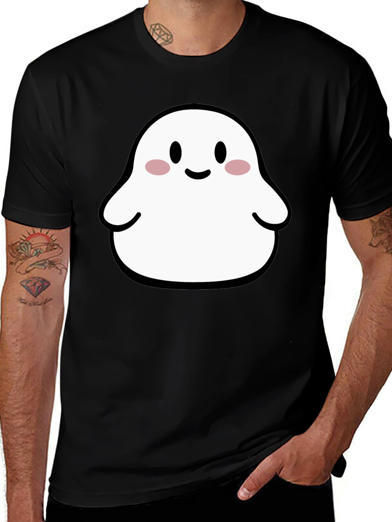 Cute Ghost Graphic Tee - Black Halloween T-Shirt