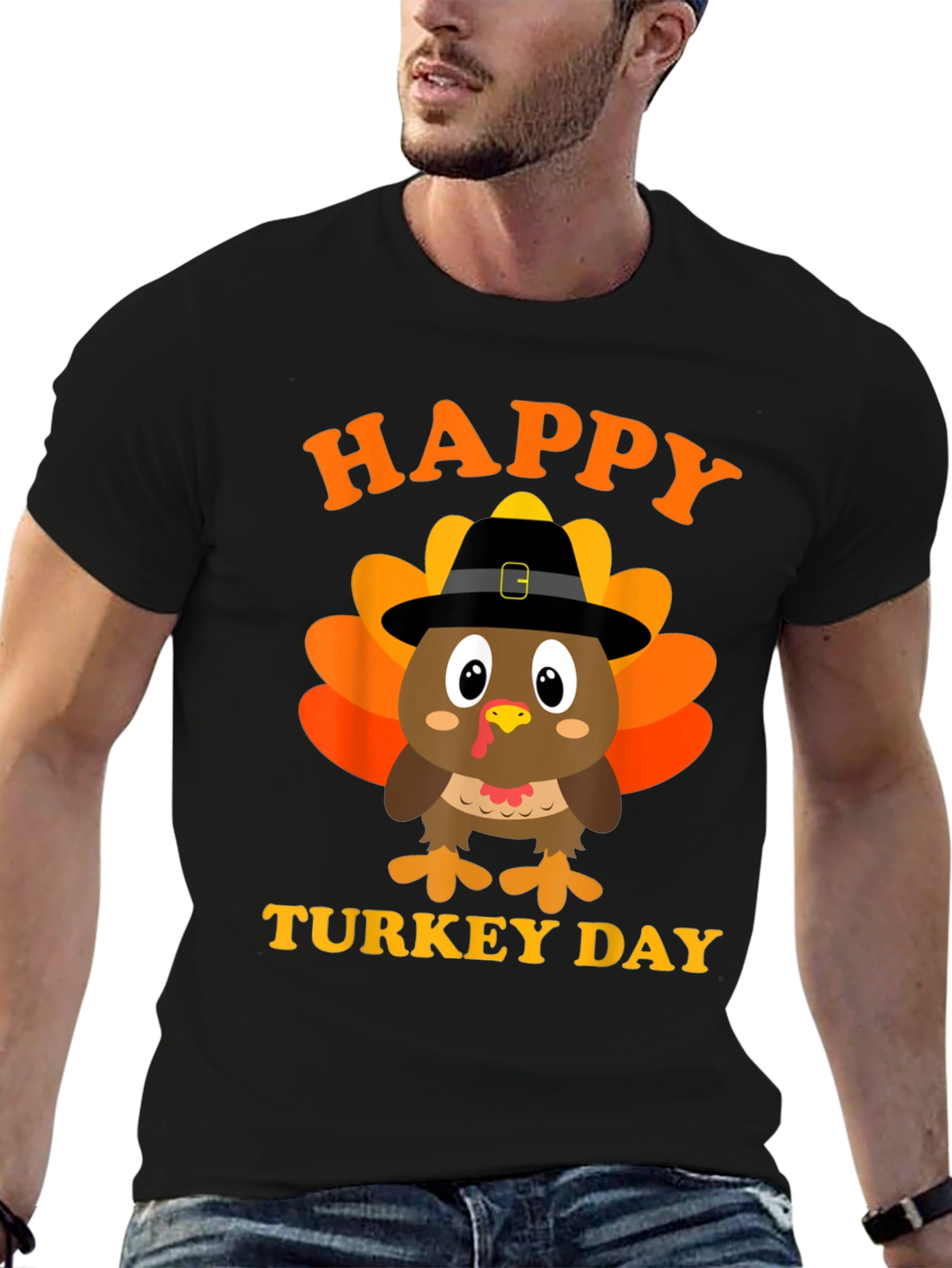 Happy Turkey Day T-Shirt Thanksgiving Black