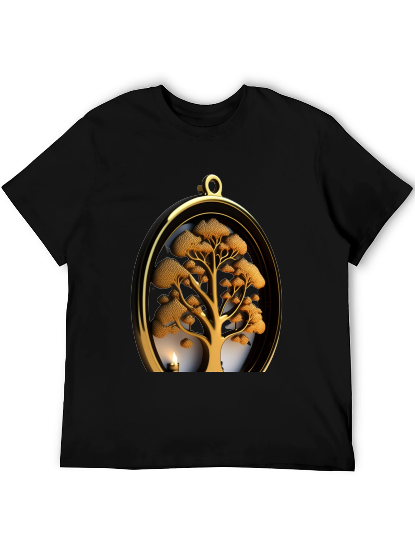 Golden Tree Pendant Graphic Black T-Shirt