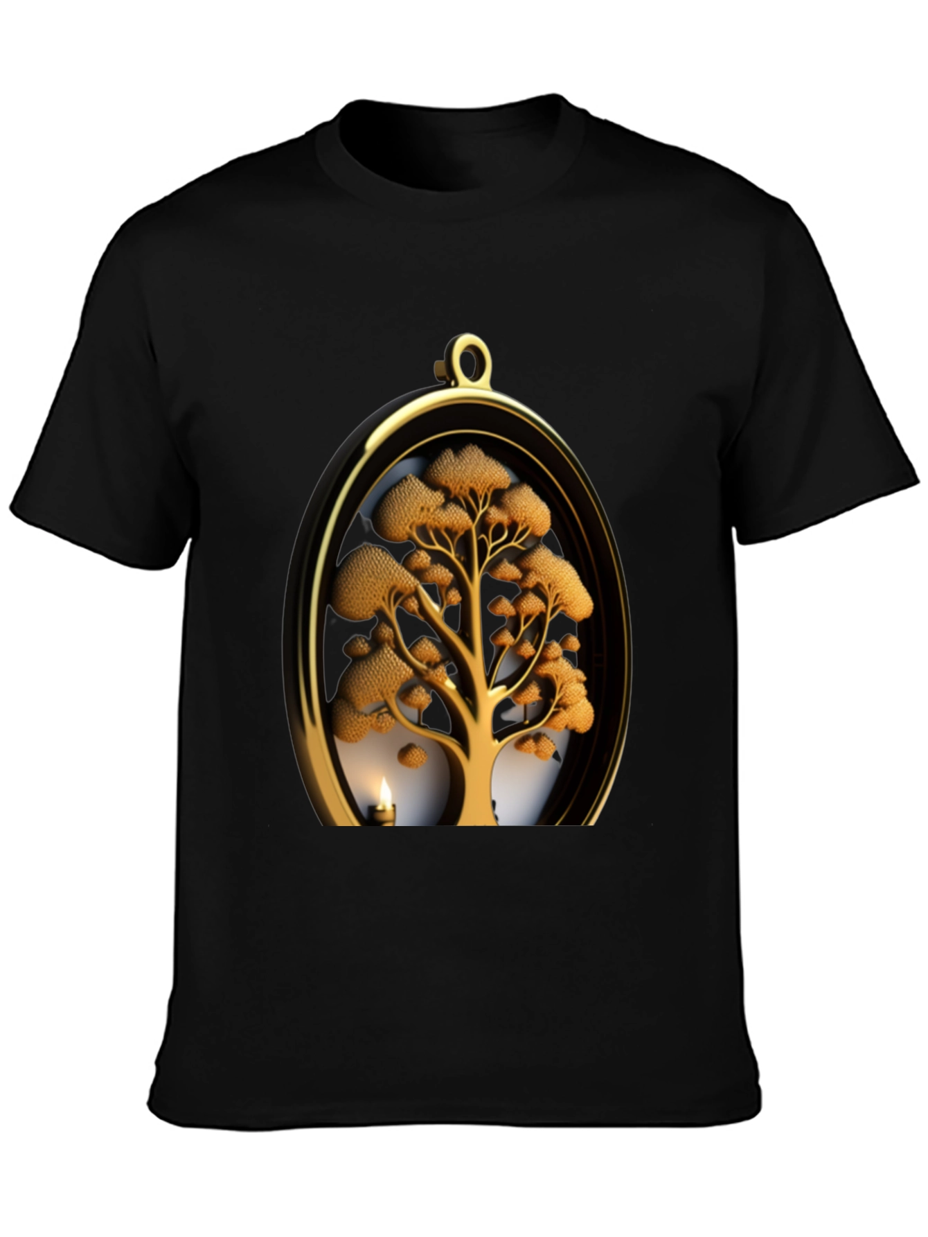 Golden Tree Pendant Graphic Black T-Shirt