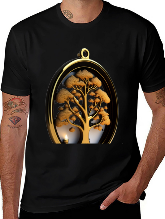 Golden Tree Pendant Graphic Black T-Shirt