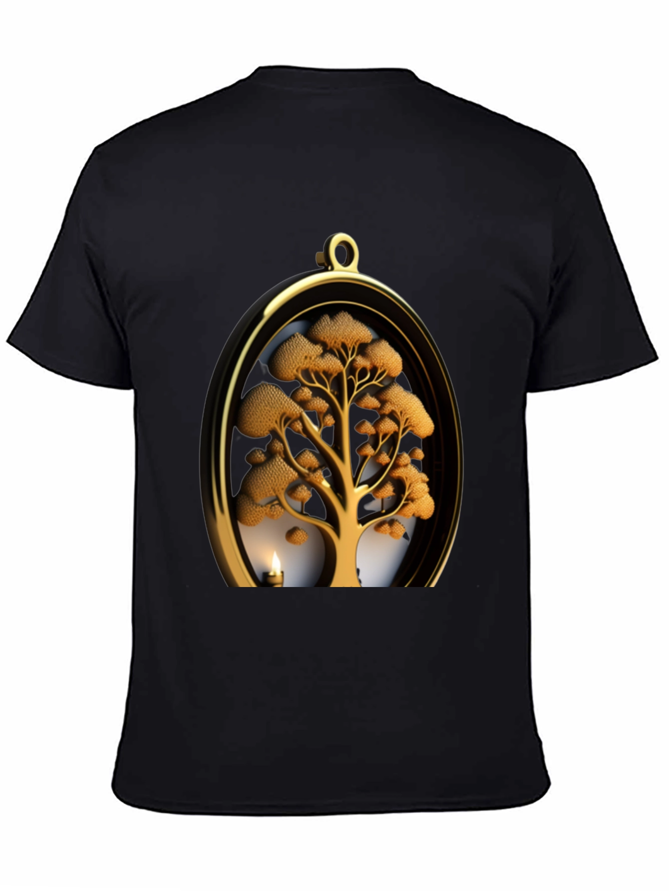 Golden Tree Pendant Graphic Black T-Shirt