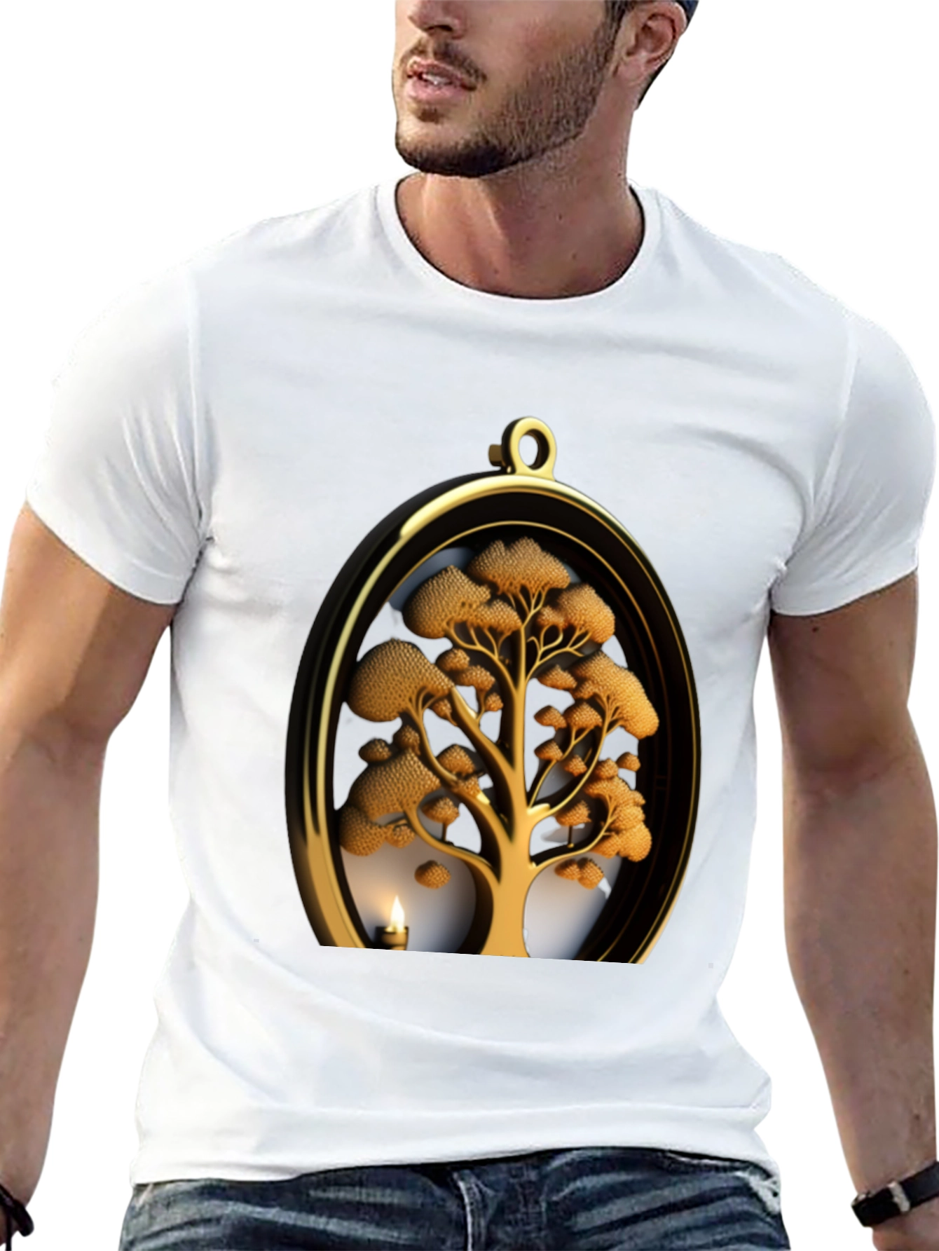 Golden Tree Pendant Graphic Black T-Shirt