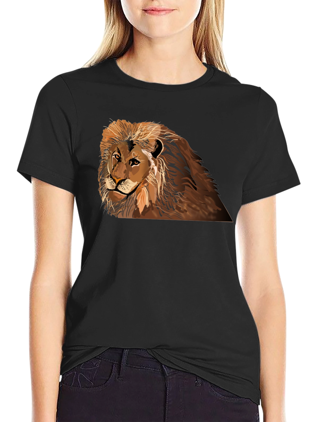 Lion Graphic T-Shirt - Black Crew Neck Tee