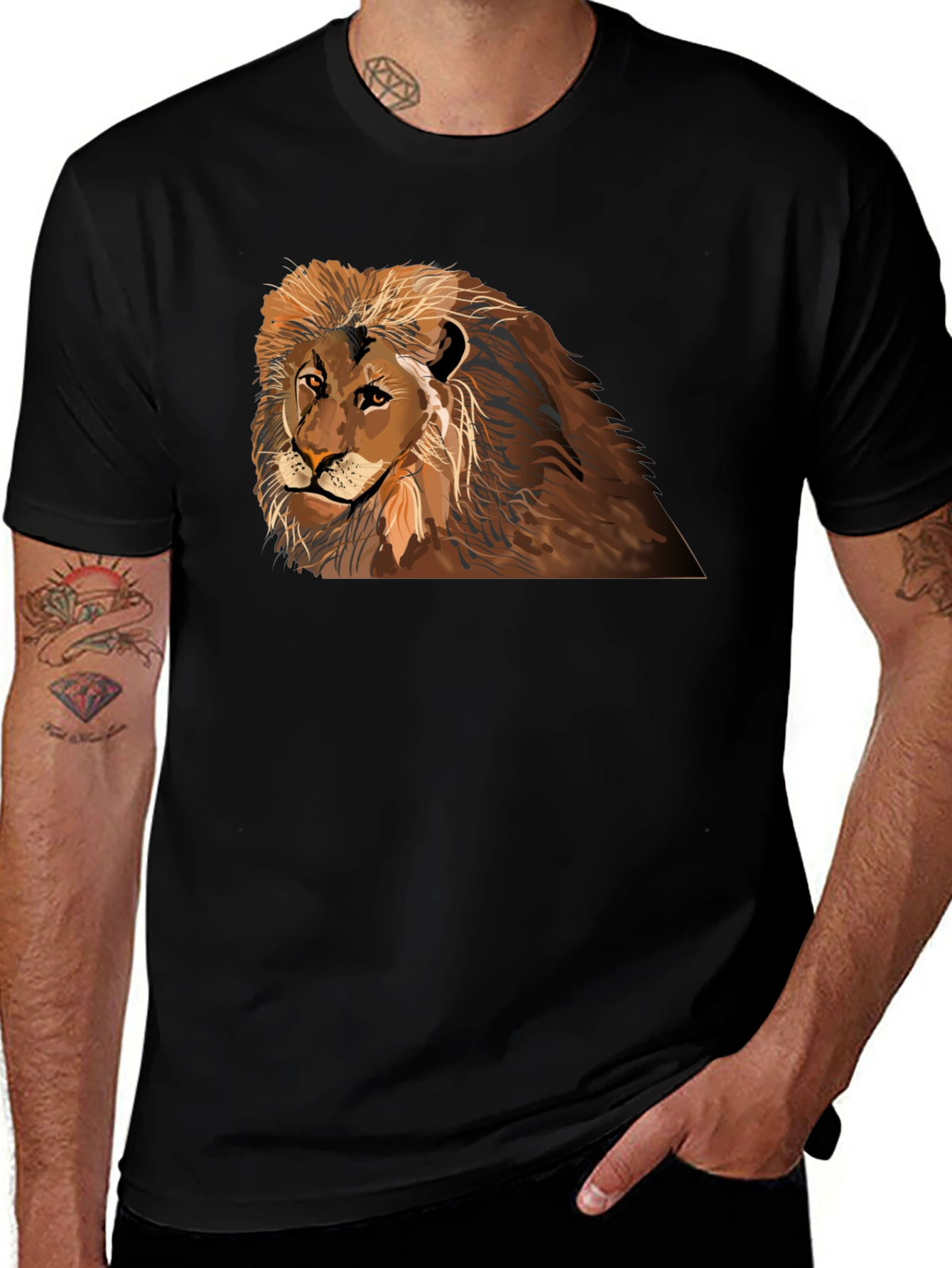 Lion Graphic T-Shirt - Black Crew Neck Tee
