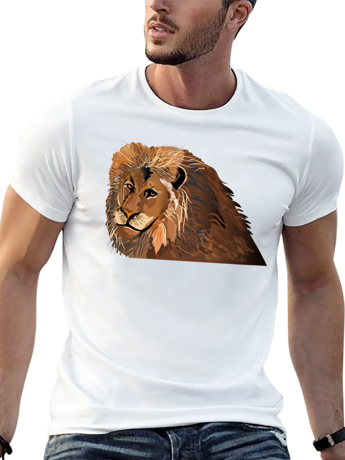 Lion Graphic T-Shirt - Black Crew Neck Tee