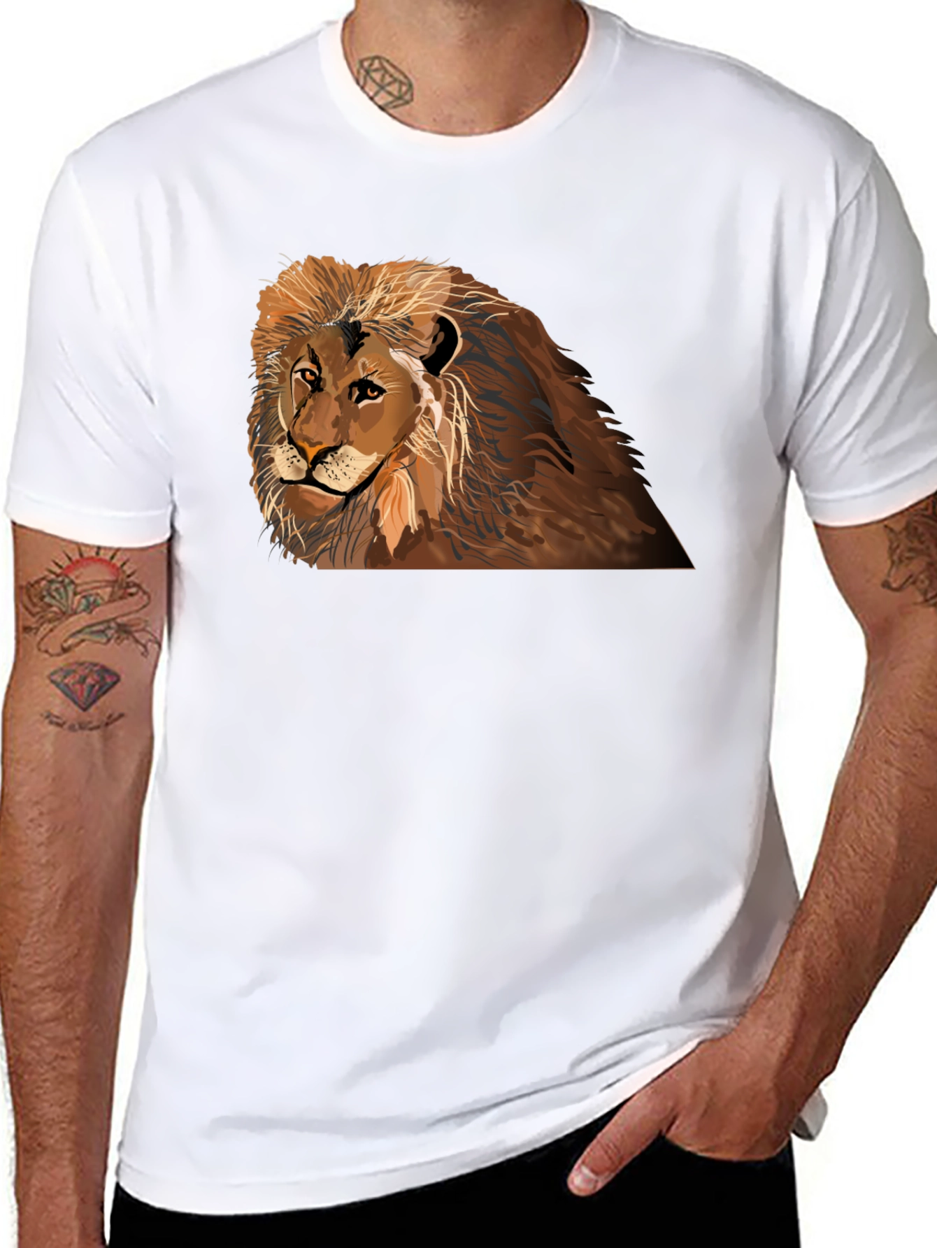 Lion Graphic T-Shirt - Black Crew Neck Tee