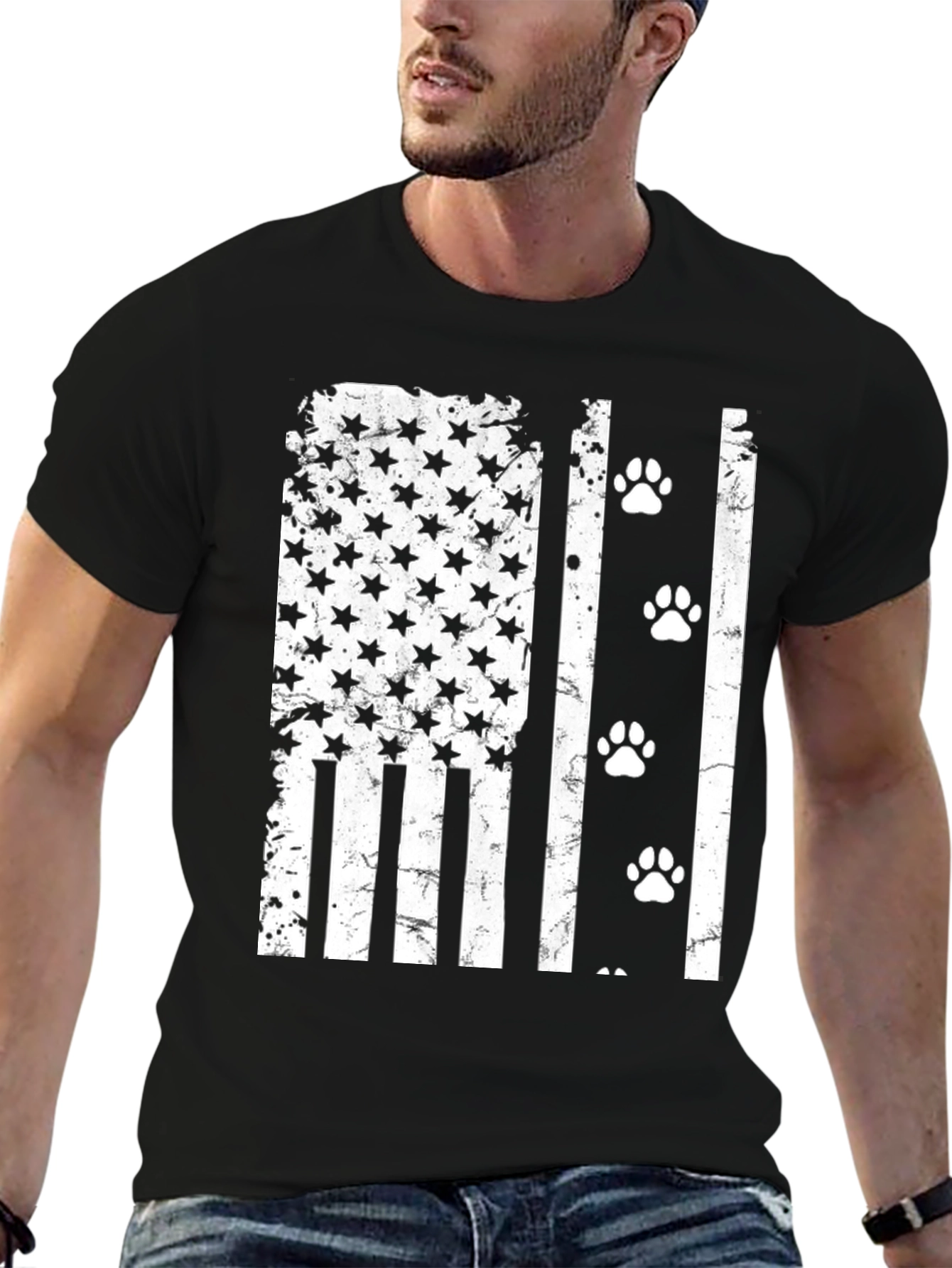 Distressed American Flag Paw Print T-Shirt