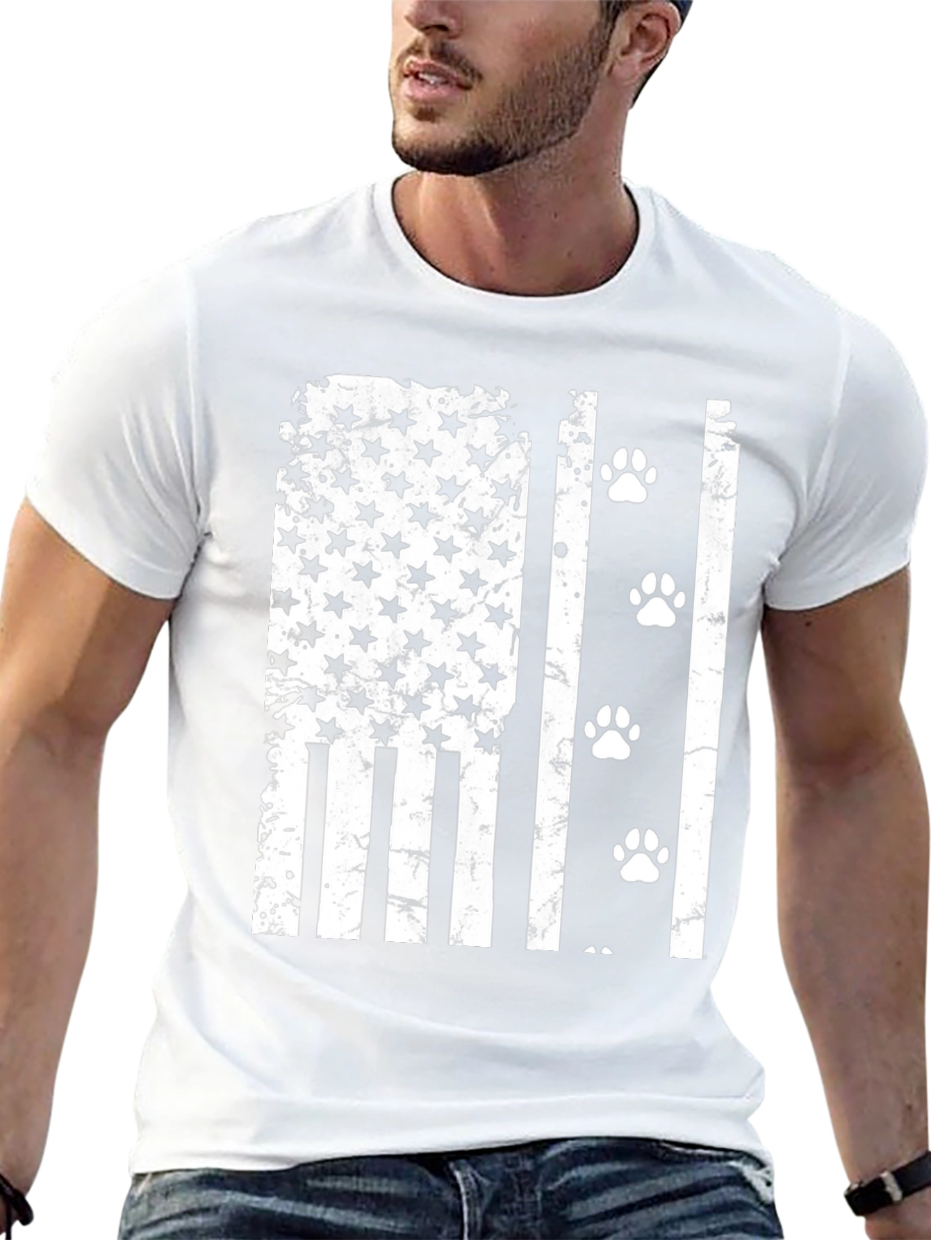 Distressed American Flag Paw Print T-Shirt