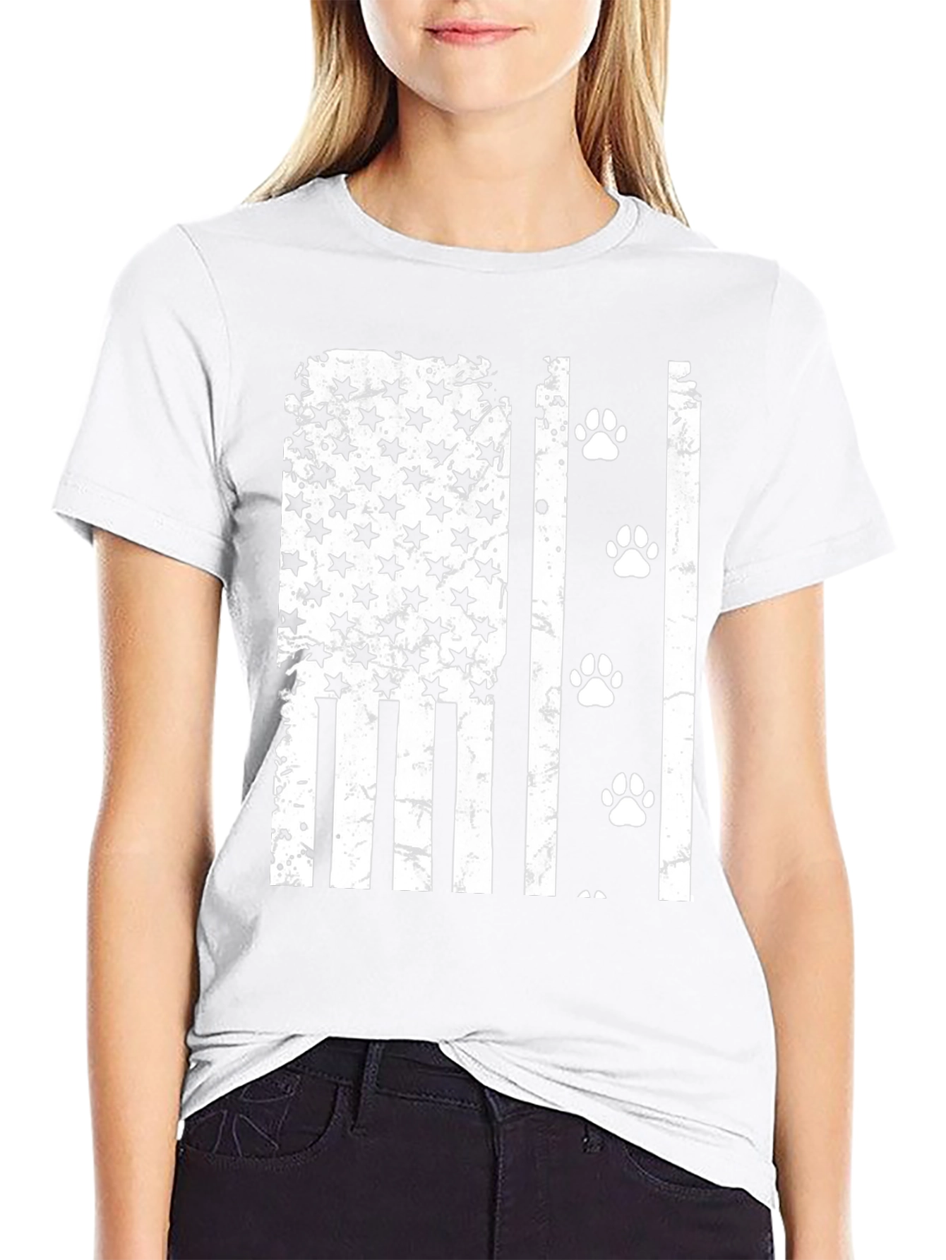 Distressed American Flag Paw Print T-Shirt