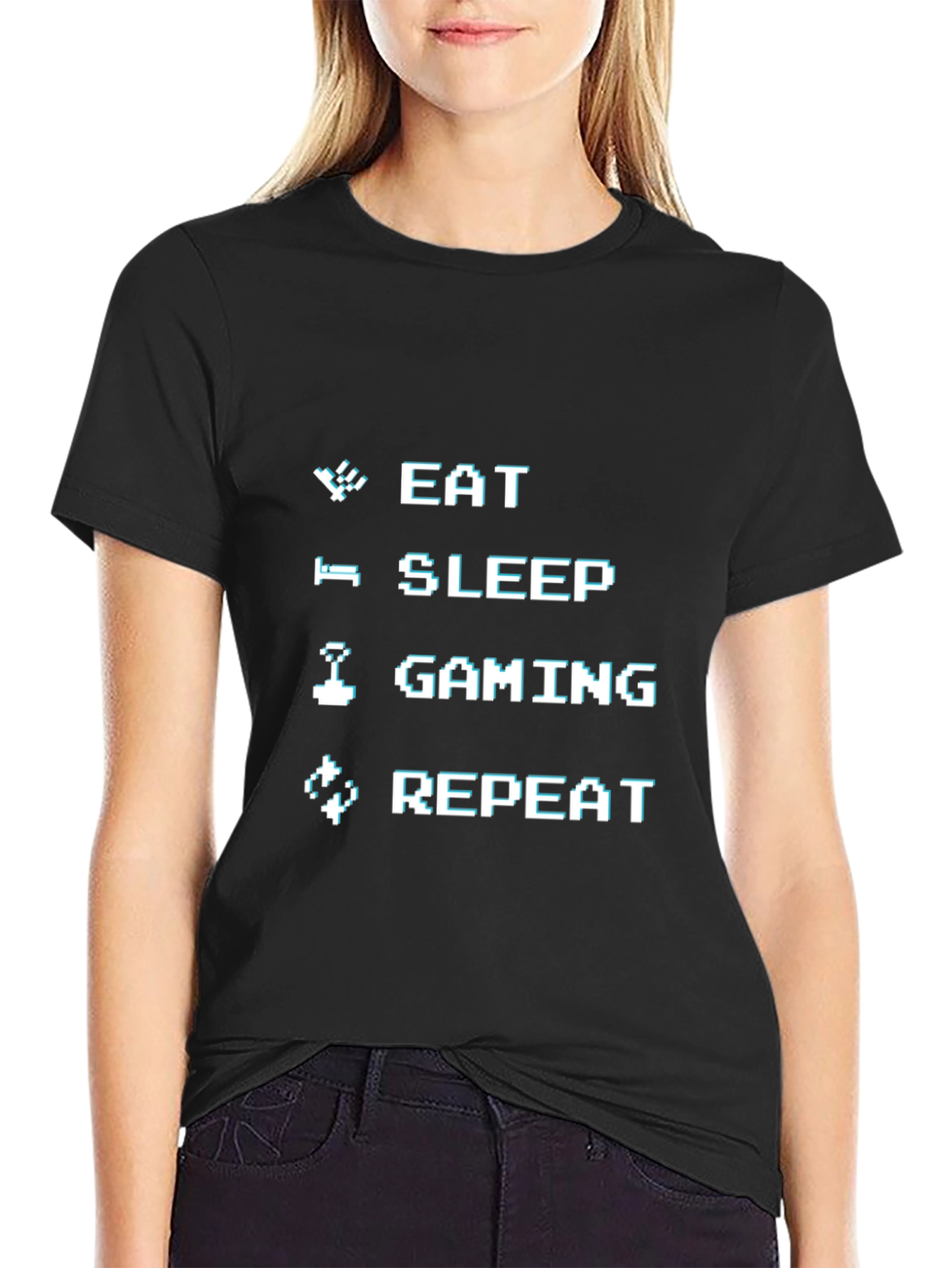 Eat Sleep Gaming Repeat Black T-Shirt