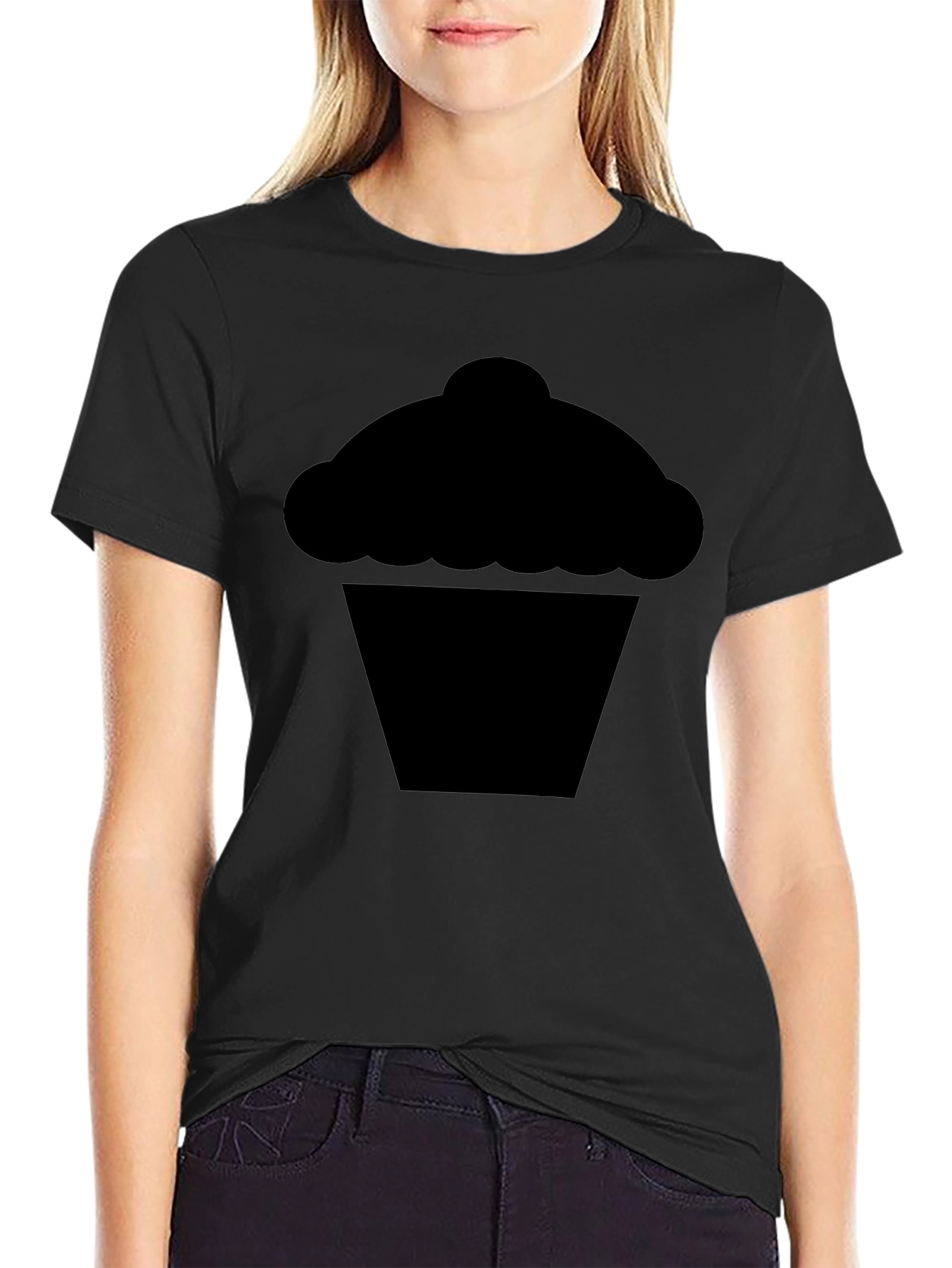 Cupcake Graphic Tee - Solid Black Cotton Comfort