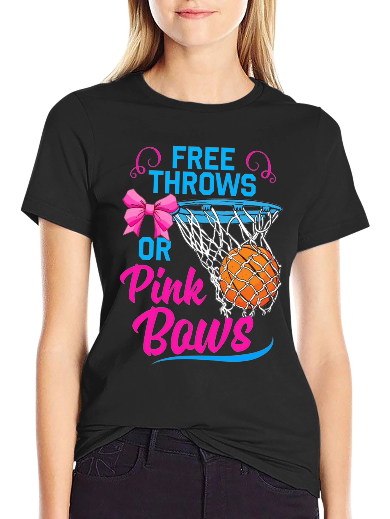 Free Throws or Pink Bows Gender Reveal T-Shirt