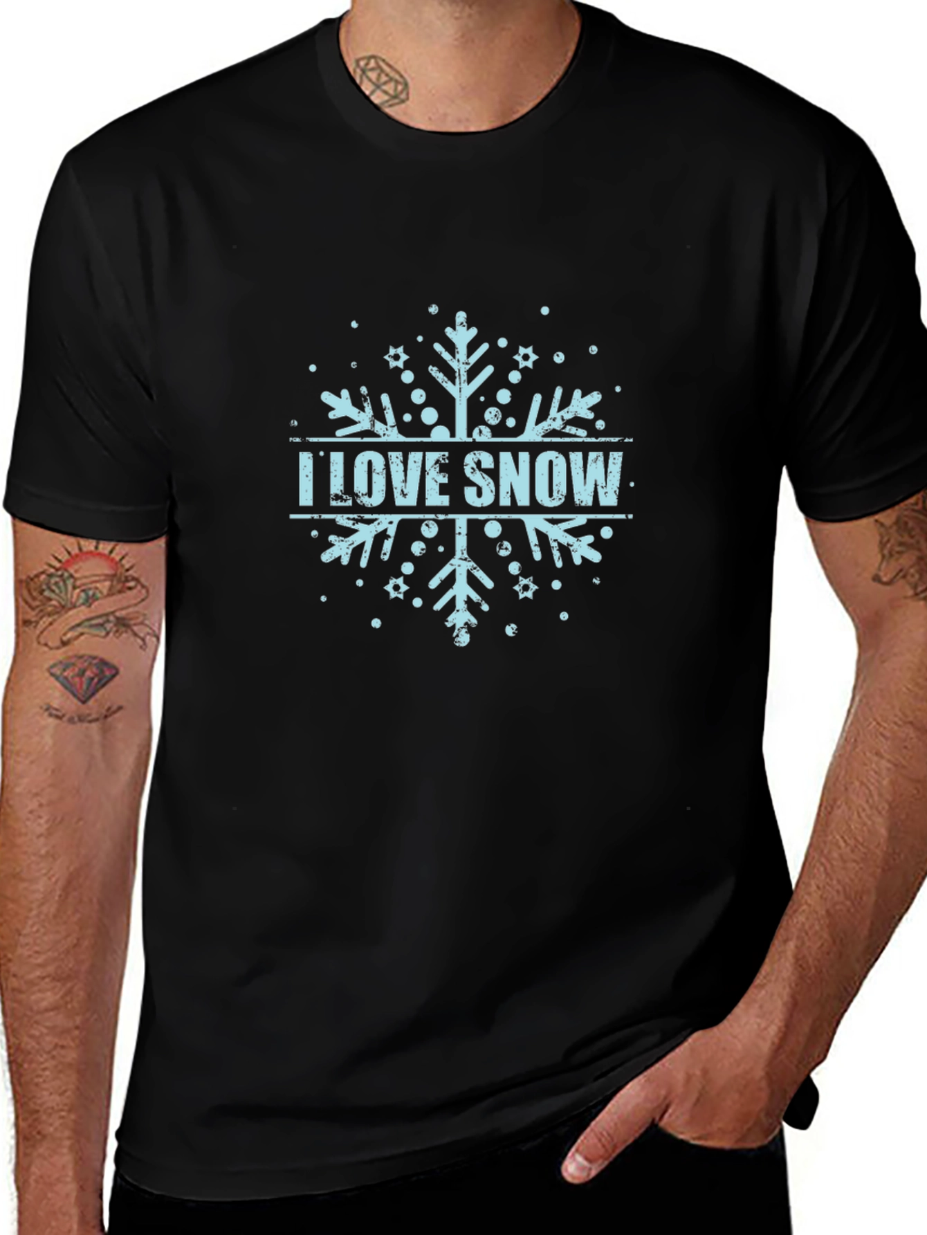 I Love Snow Snowflake Graphic Tee - Black