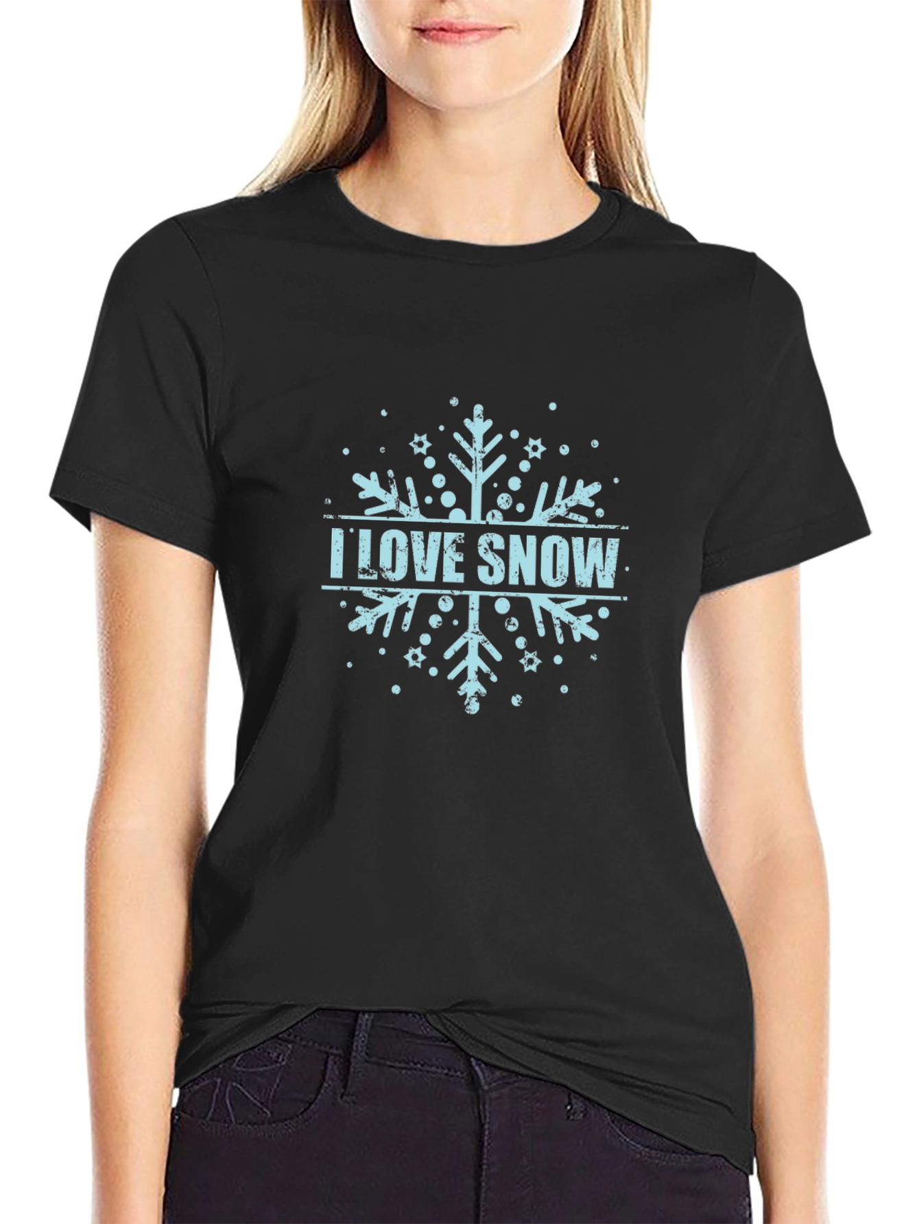 I Love Snow Snowflake Graphic Tee - Black