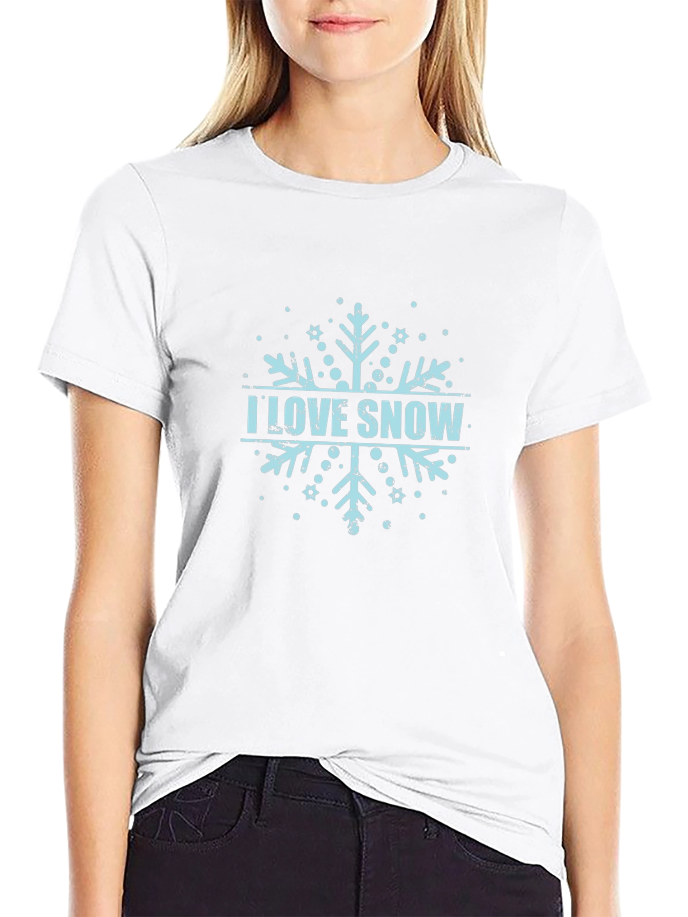 I Love Snow Snowflake Graphic Tee - Black