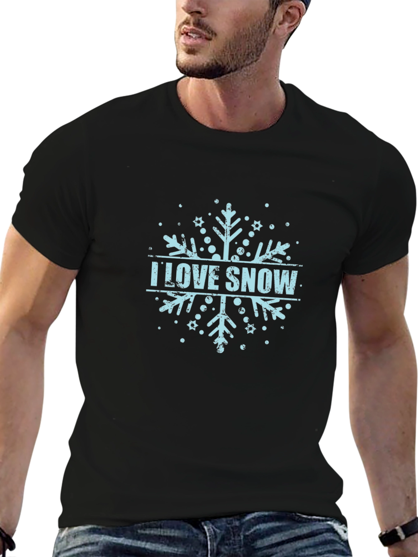 I Love Snow Snowflake Graphic Tee - Black