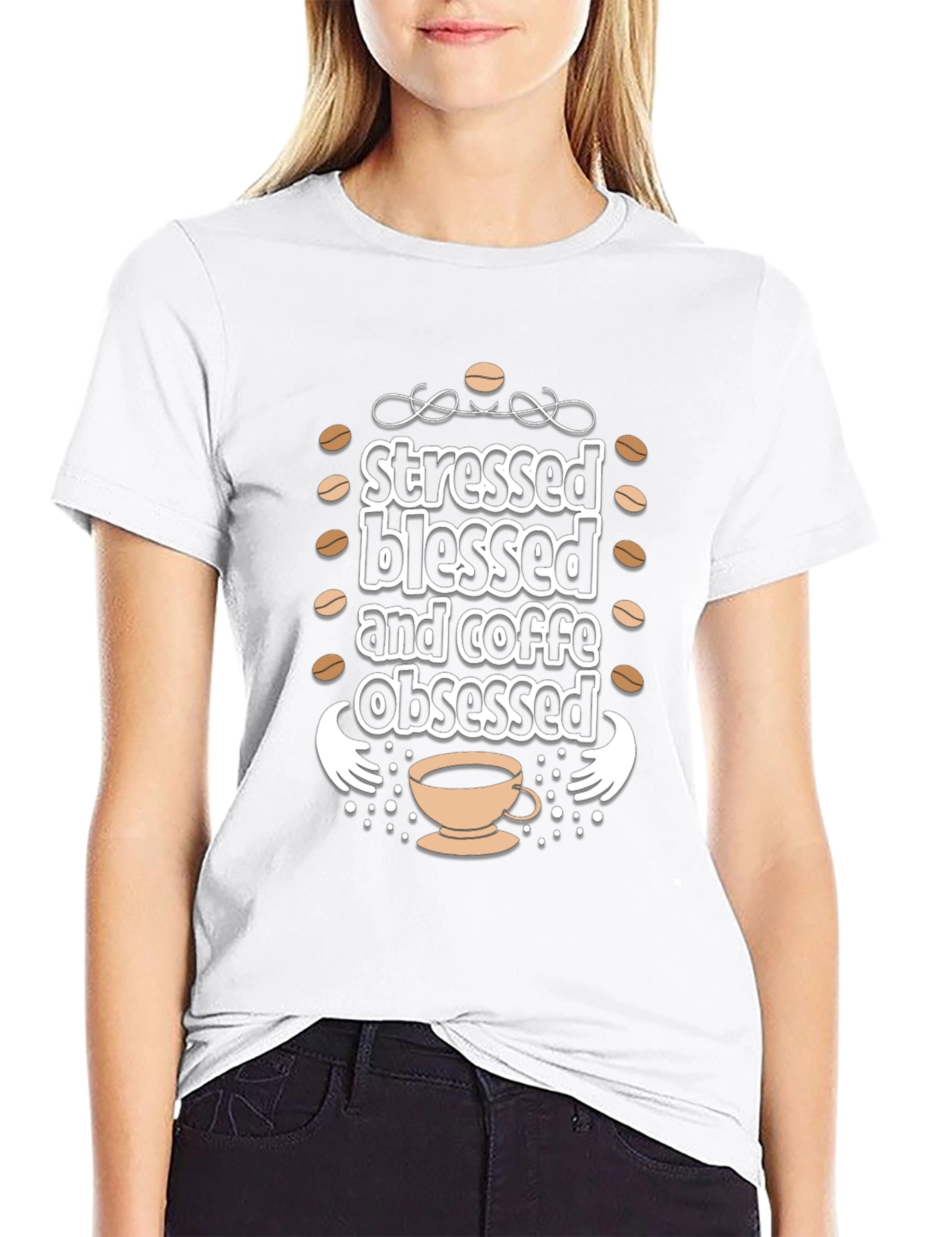 Stressed Blessed Coffee Obsessed Black T-Shirt