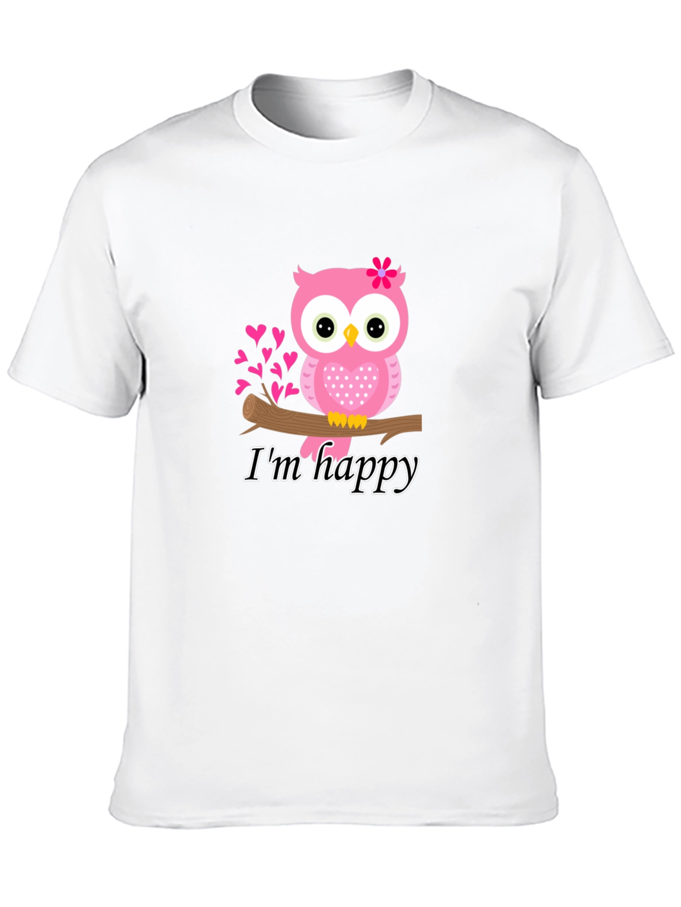Cute Owl Im Happy Graphic Tee - Black