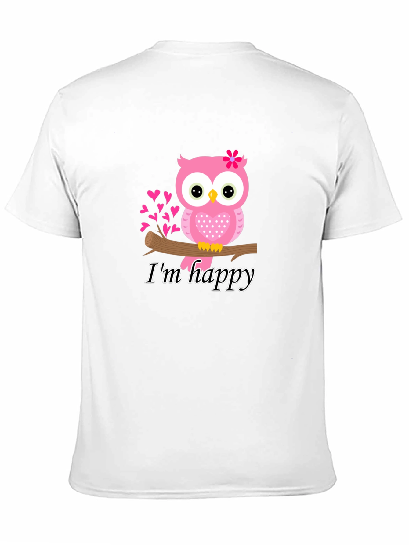 Cute Owl Im Happy Graphic Tee - Black