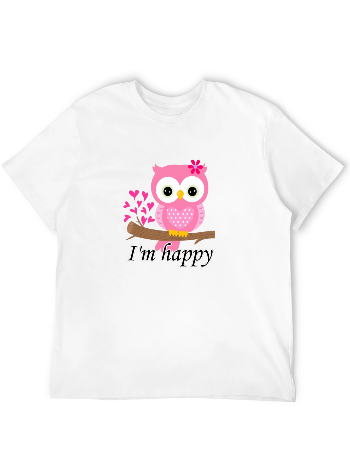 Cute Owl Im Happy Graphic Tee - Black