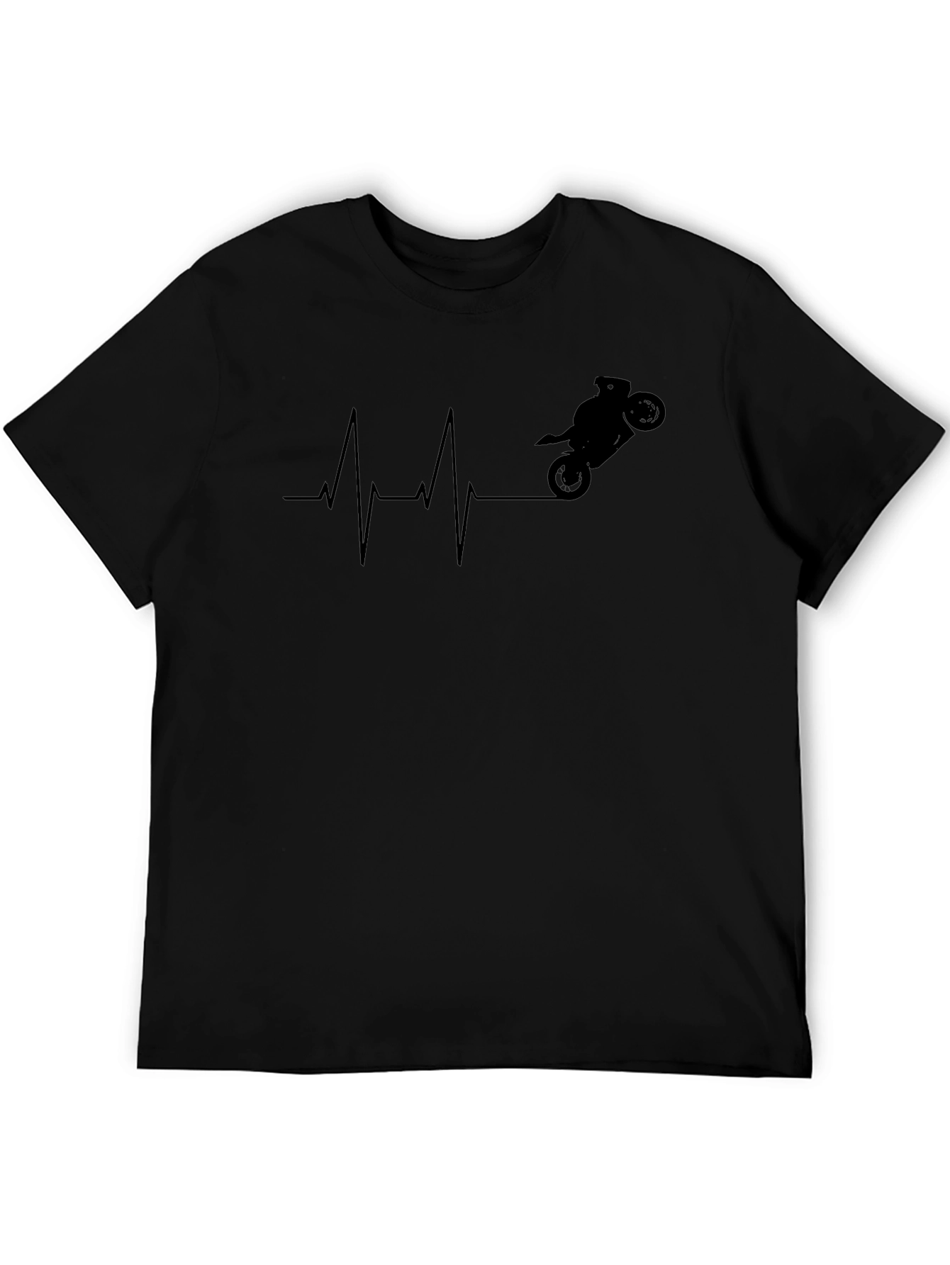 Motorcycle Heartbeat Graphic Tee - Black Cotton